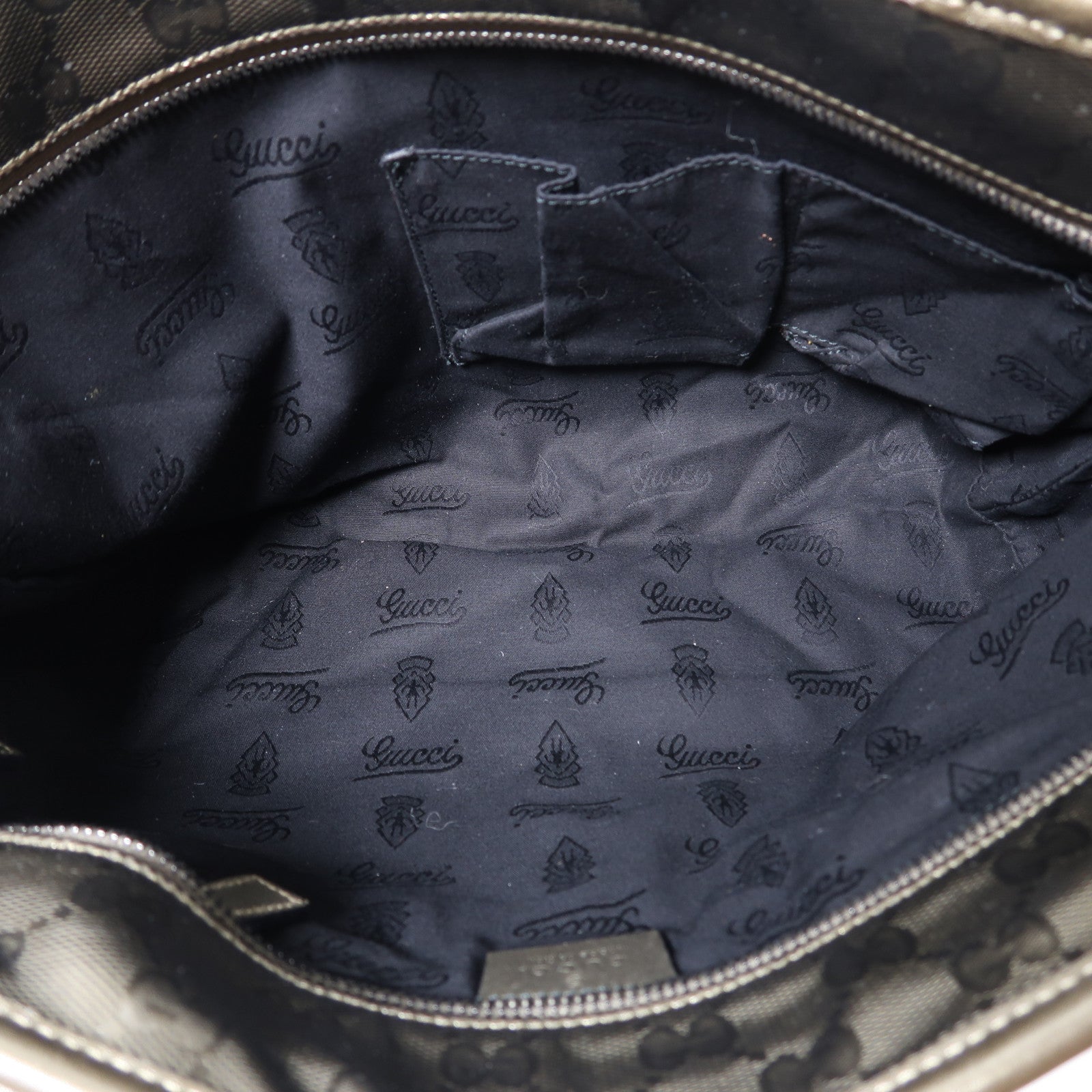 GUCCI 塗層帆布Tote Bag銀扣肩背袋古銅色