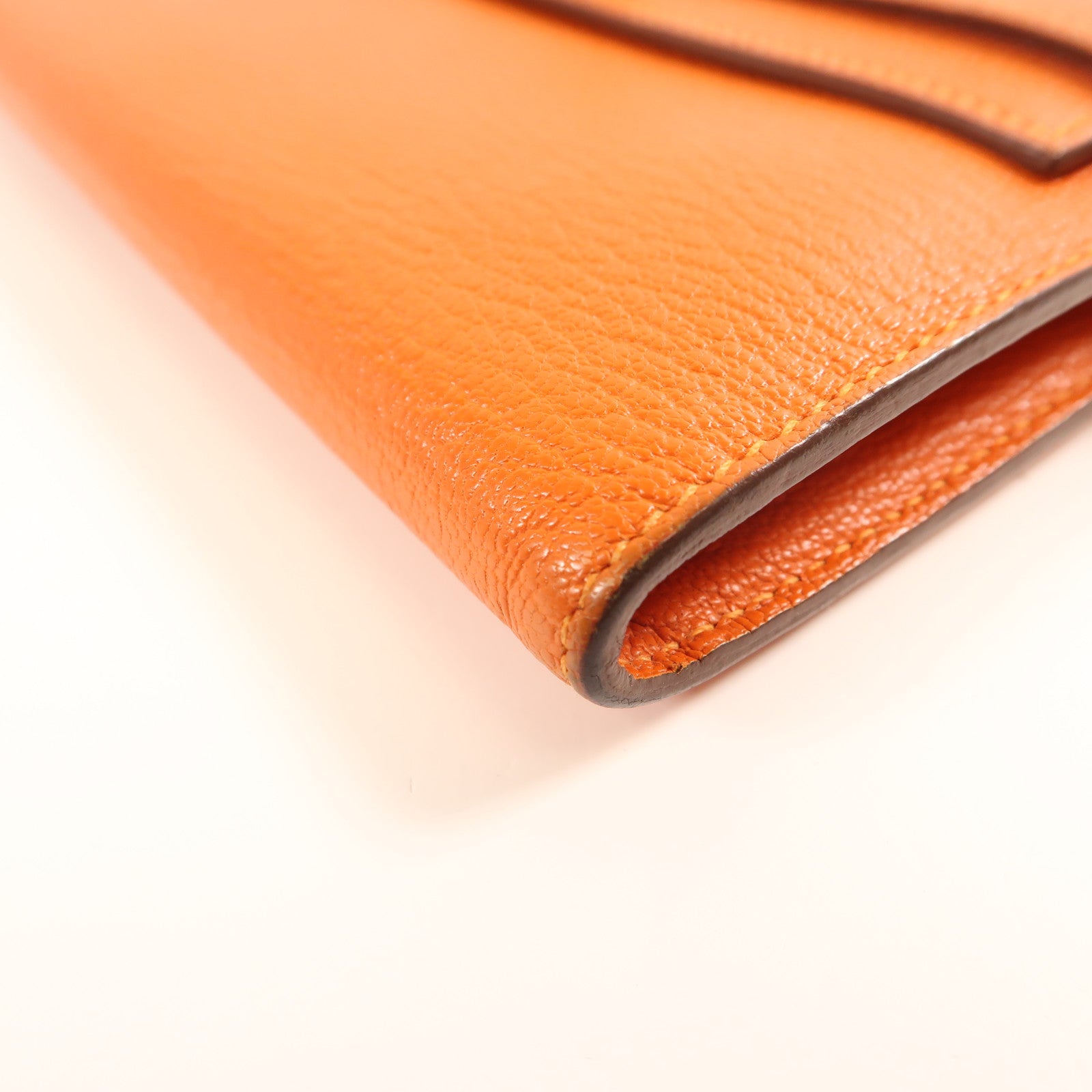 HERMES Chevre Mysore皮革Kelly Wallet金扣長錢包Orange