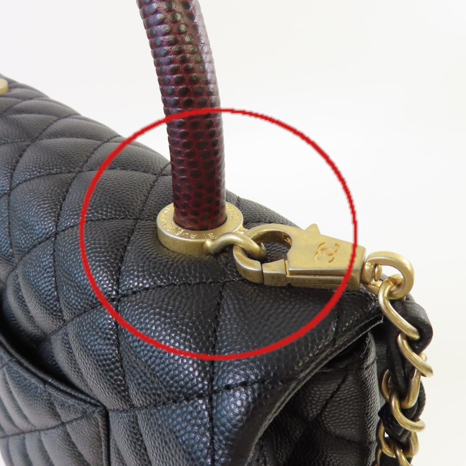 CHANEL Caviar皮革/Lizard皮革2Way Chain Shoulder Bag金扣手挽肩背兩用袋黑色