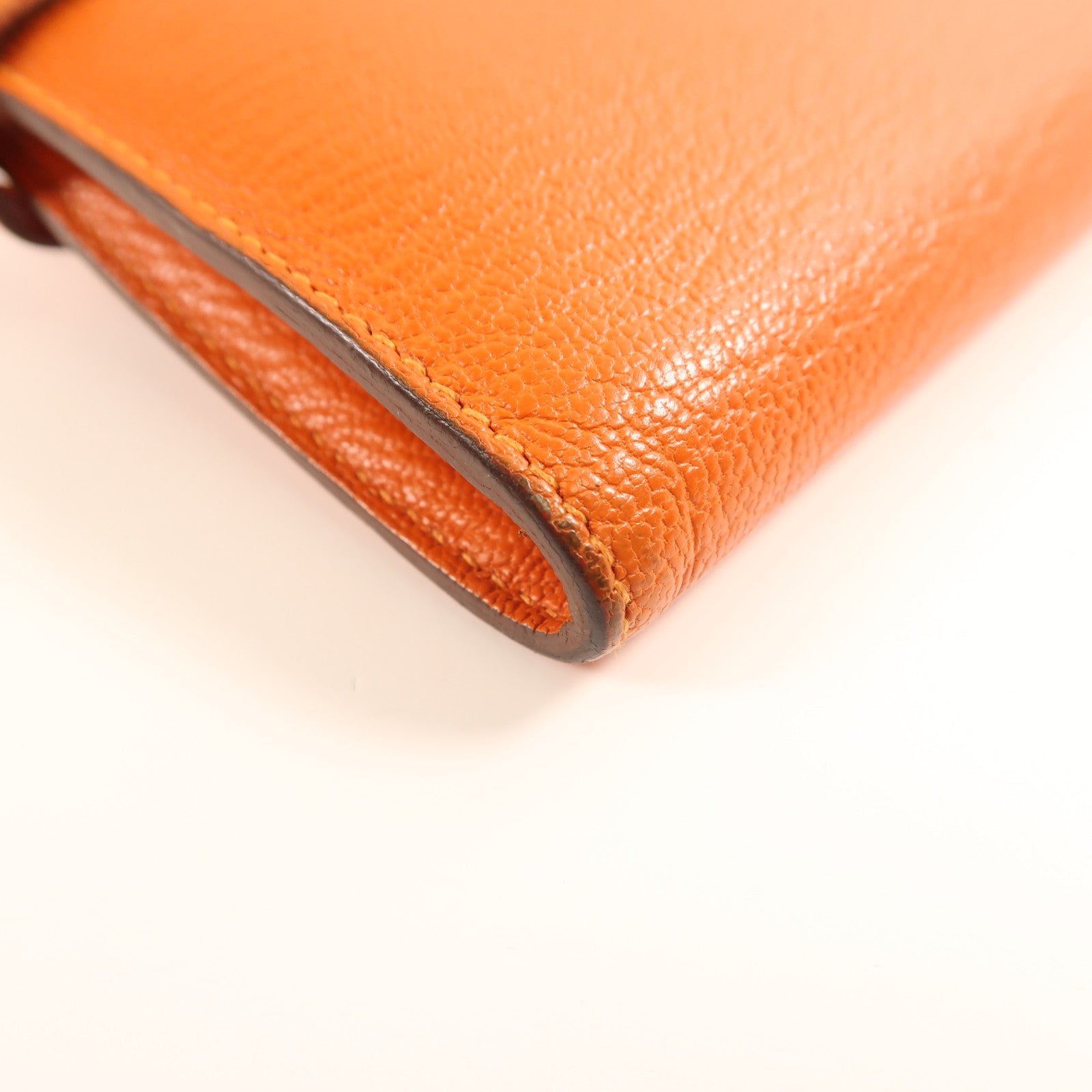 HERMES Chevre Mysore皮革Kelly Wallet金扣長錢包Orange