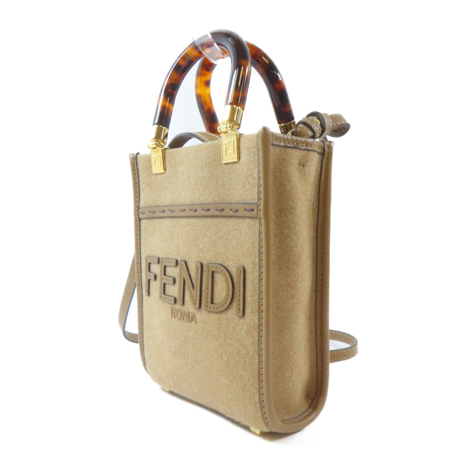 FENDI Wool felt Mini Sunshine Shopper Bag金扣手挽肩背兩用袋啡色