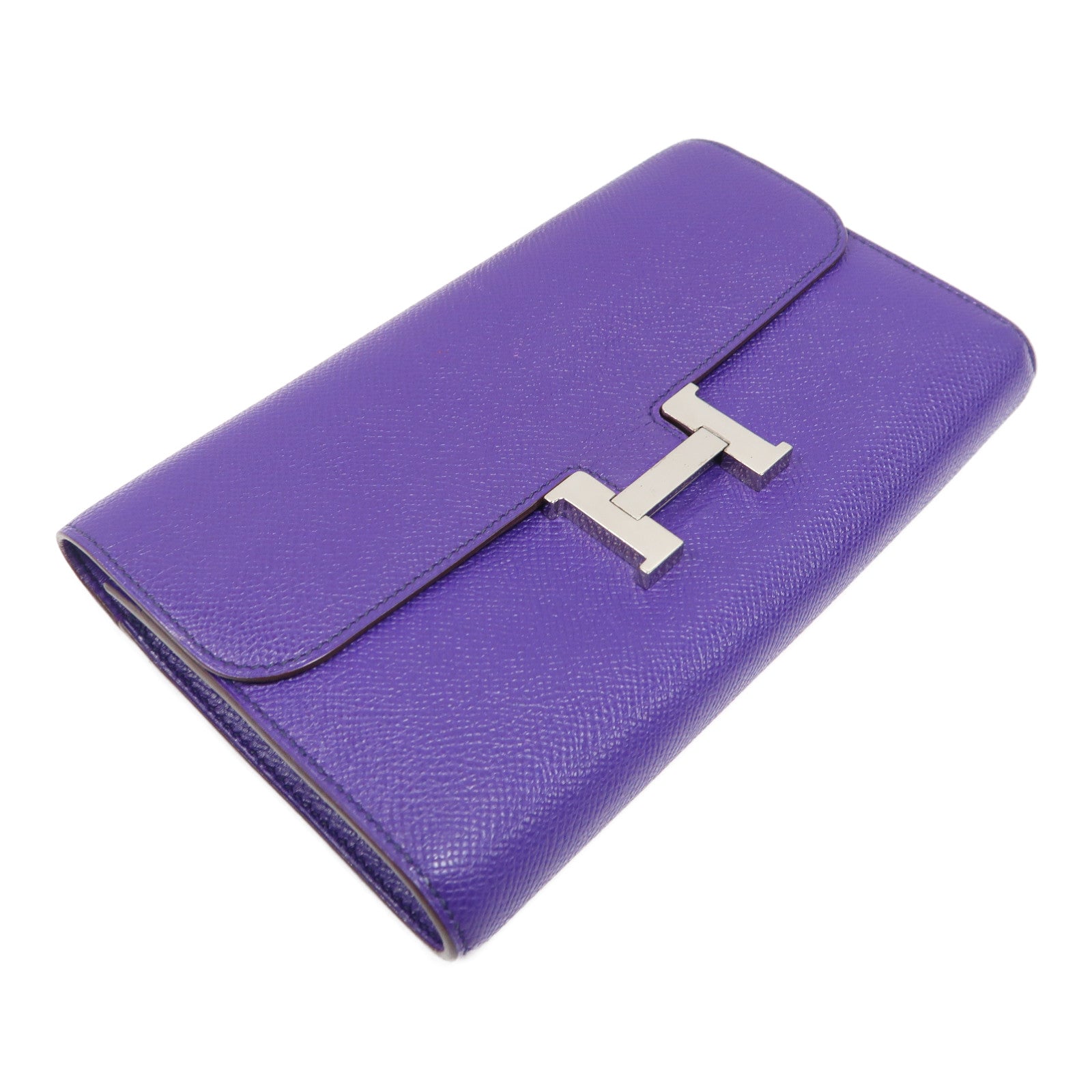 HERMES 【激減優惠】Epsom皮革Constance Long Wallet銀扣長錢包亮紫色