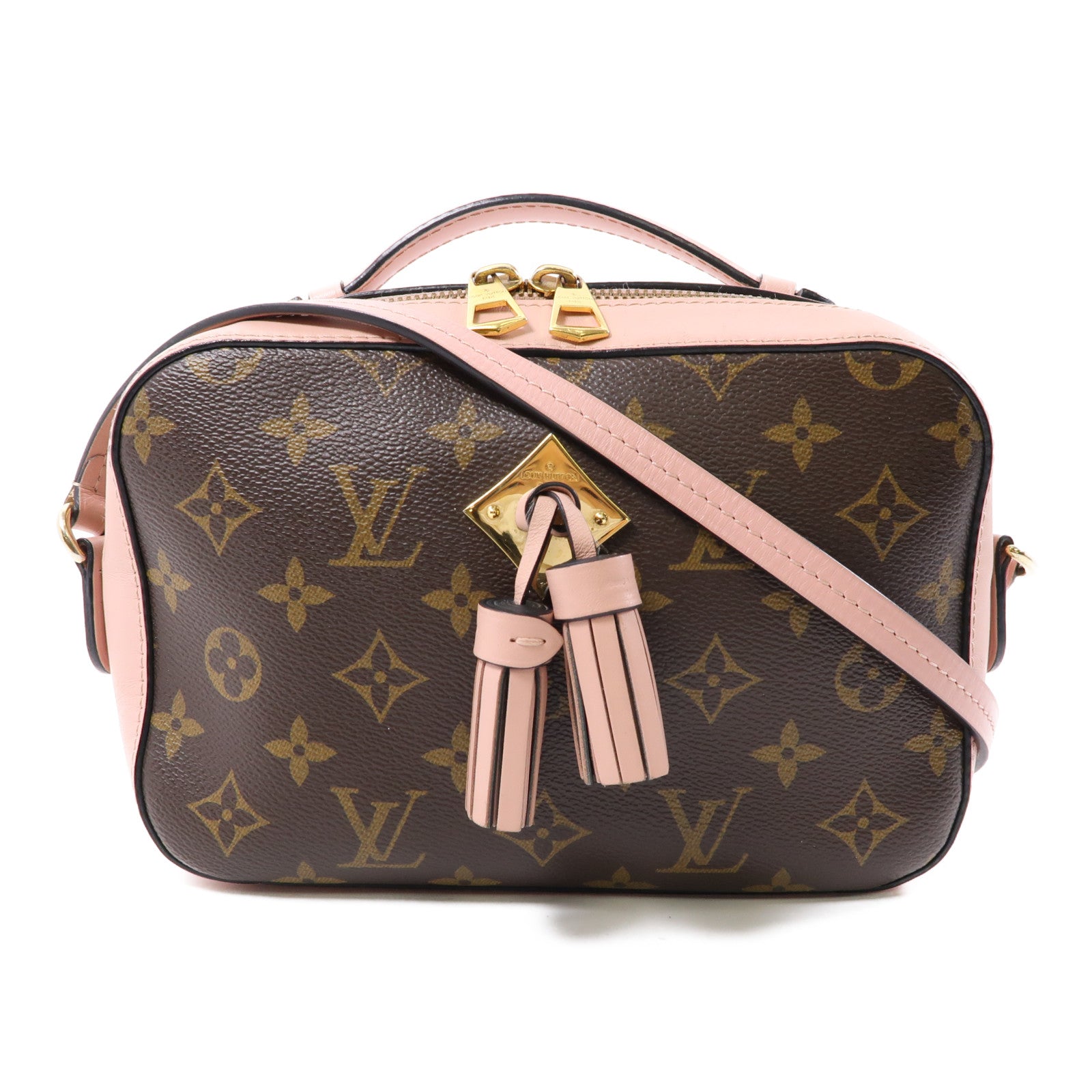 LOUIS VUITTON Monogram Saintonge金扣手挽肩背兩用袋啡色/粉紅色