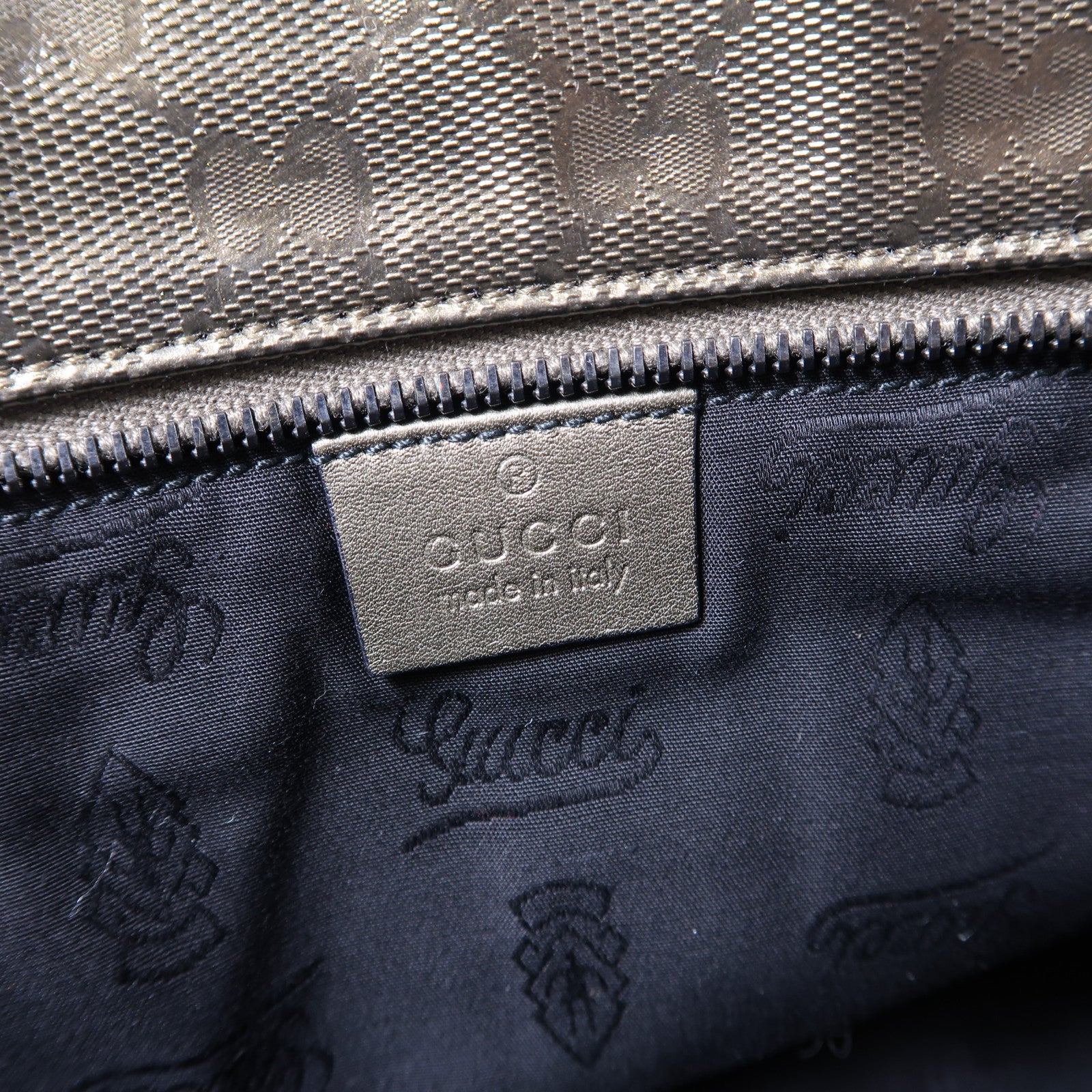 GUCCI 塗層帆布Tote Bag銀扣肩背袋古銅色