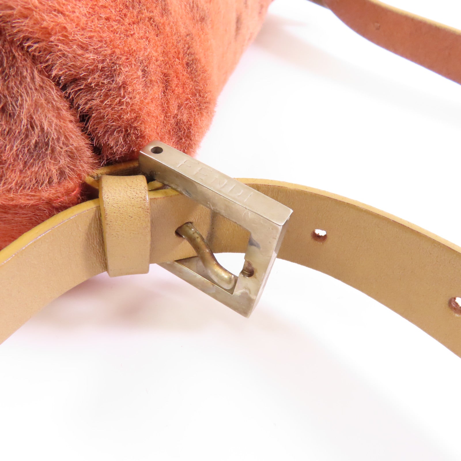 FENDI 斑點毛皮Shoulder Bag銀扣肩背袋橙色