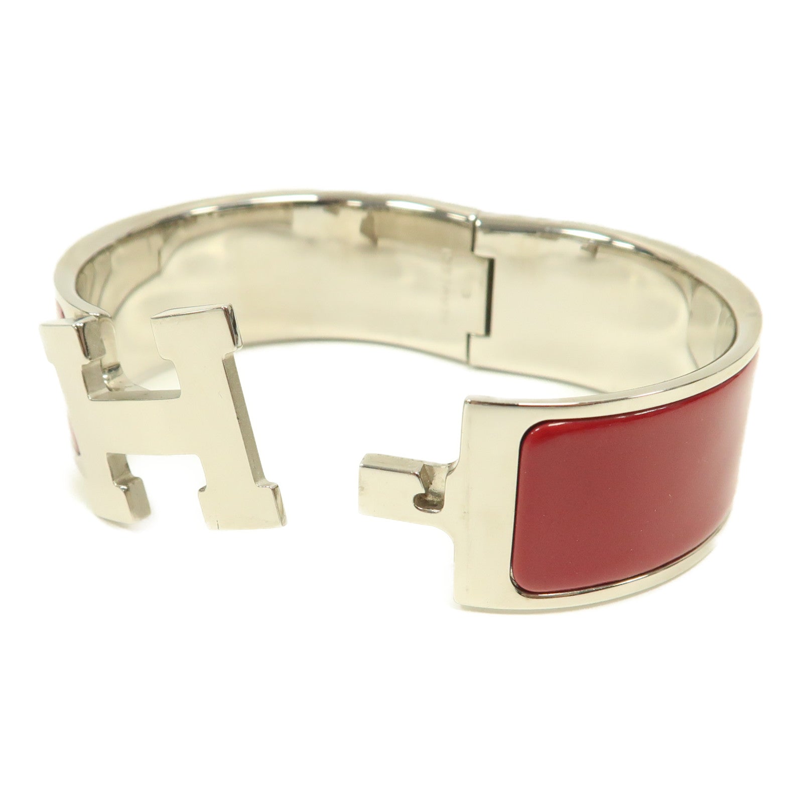 HERMES 金屬Clic-Clac H Bracelet銀扣手鐲紅色