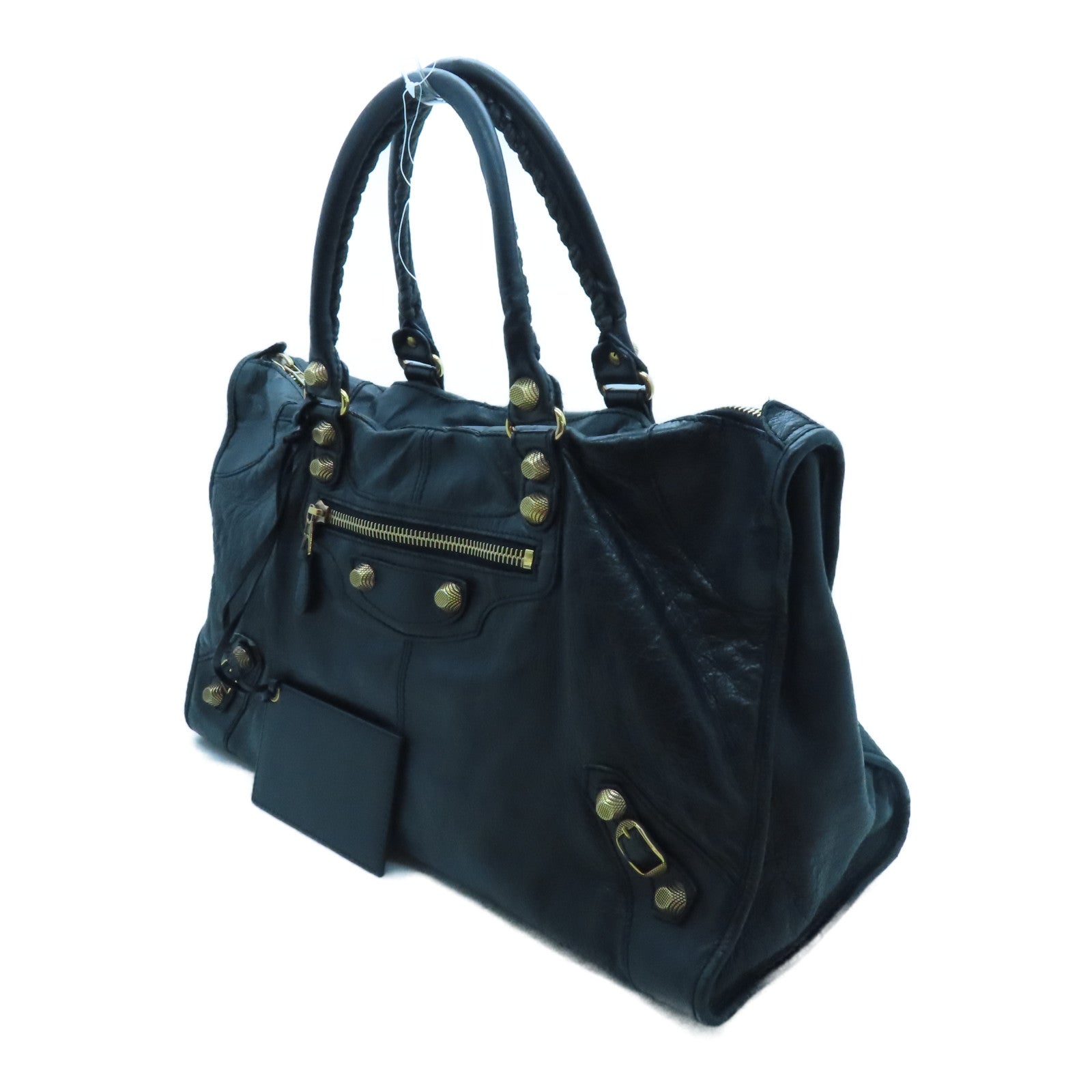 BALENCIAGA 牛皮皮革Giant Work金扣手挽袋黑色