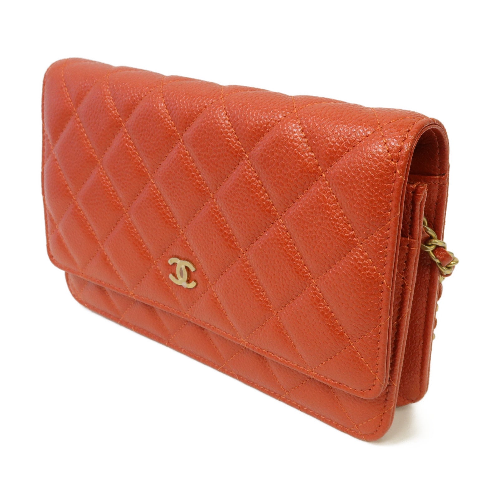 CHANEL 菱格Caviar皮革Classic WOC金扣鏈帶肩背袋紅色