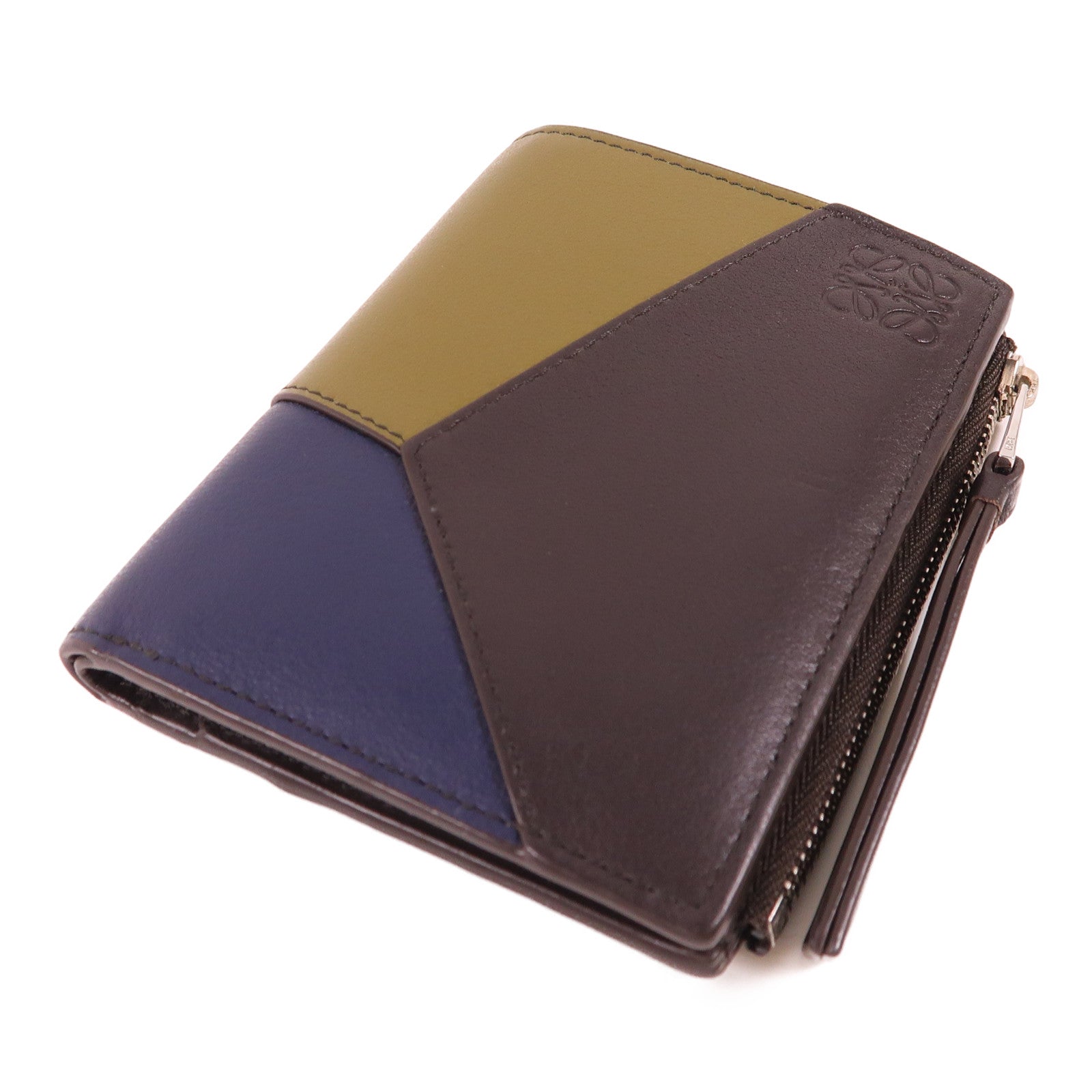 LOEWE 牛皮皮革Puzzle Slim Compact Wallet銀扣錢包
