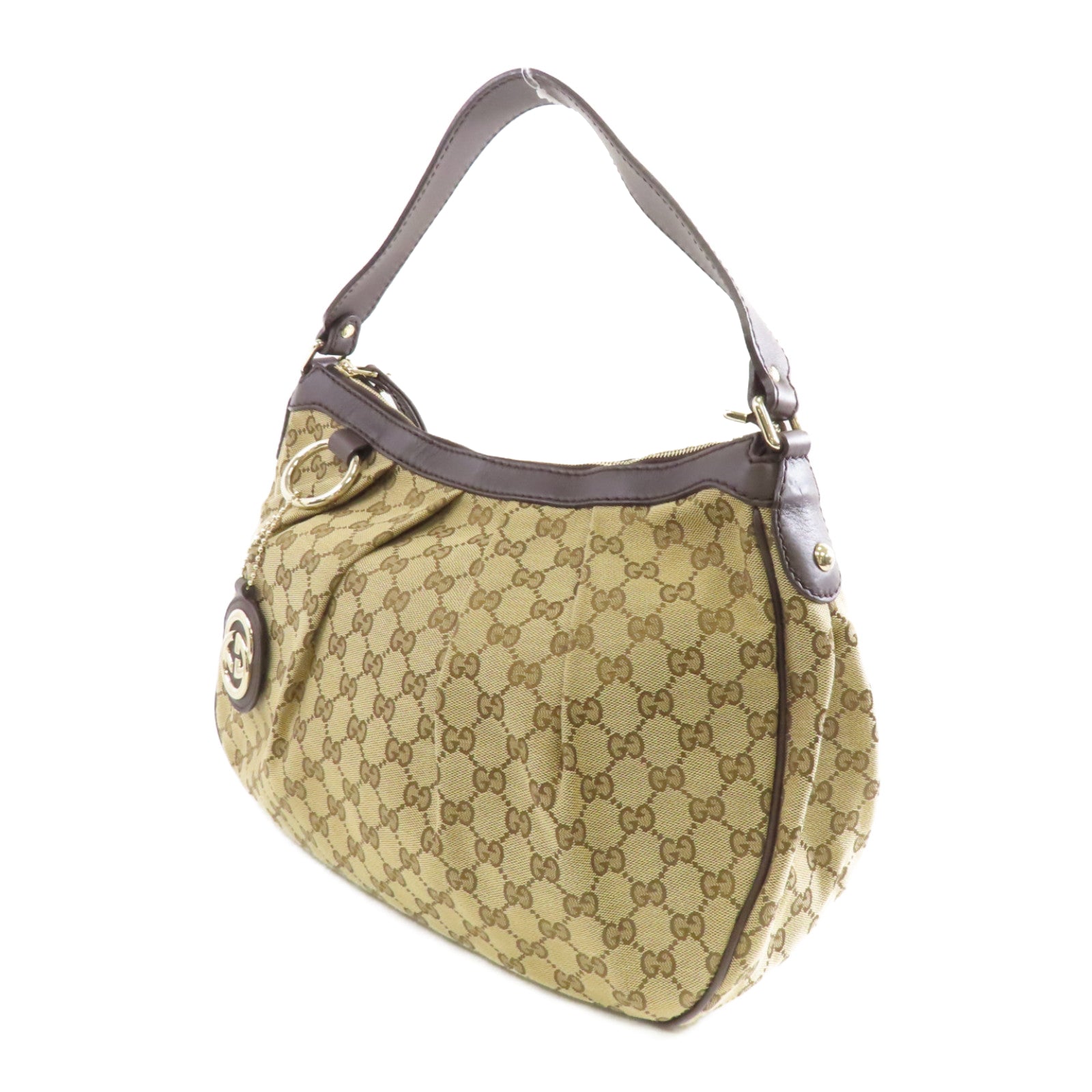 GUCCI 帆布Shoulder Bag金扣肩背袋啡色