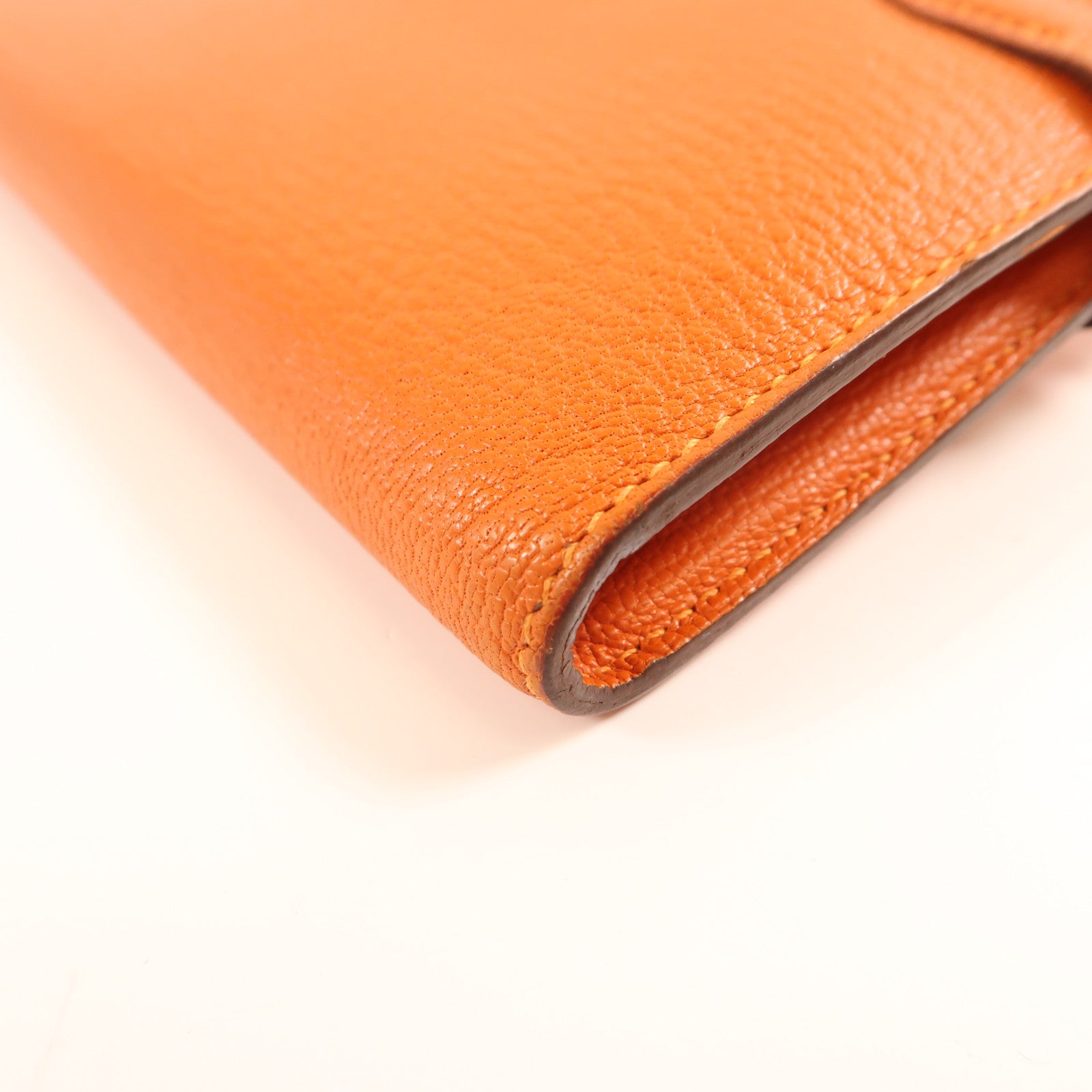 HERMES Chevre Mysore皮革Kelly Wallet金扣長錢包Orange