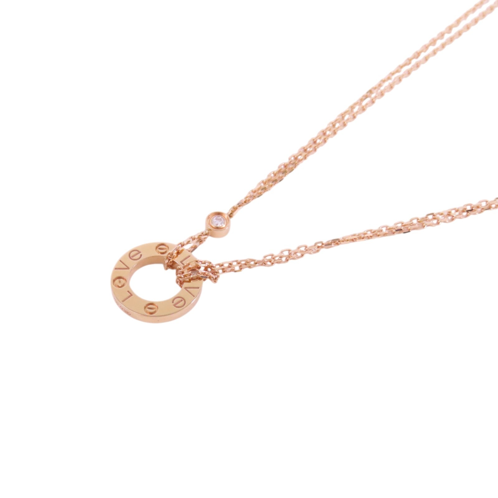 CARTIER 18K玫瑰金Love Diamond Necklace金扣鑽石項鏈