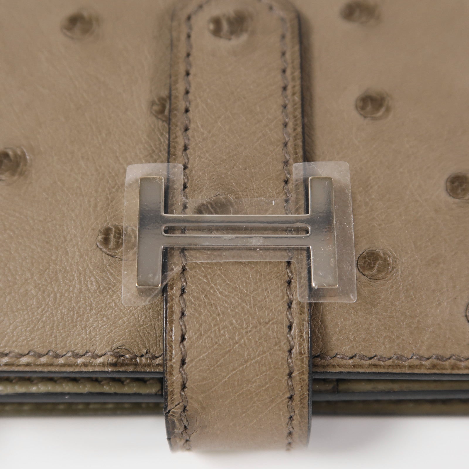 HERMES 鴕鳥皮革Bearn Long Wallet銀扣長錢包