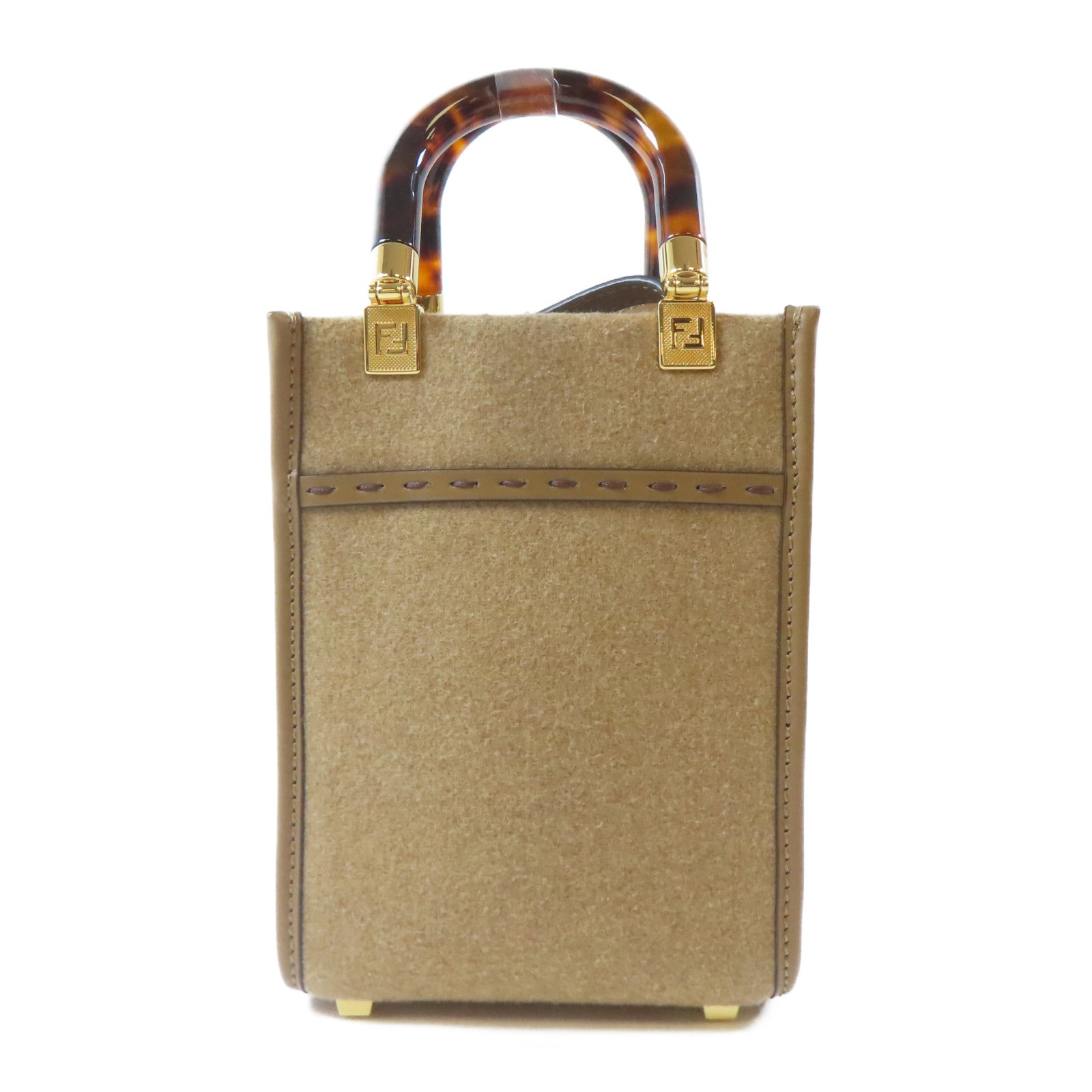 FENDI Wool felt Mini Sunshine Shopper Bag金扣手挽肩背兩用袋啡色