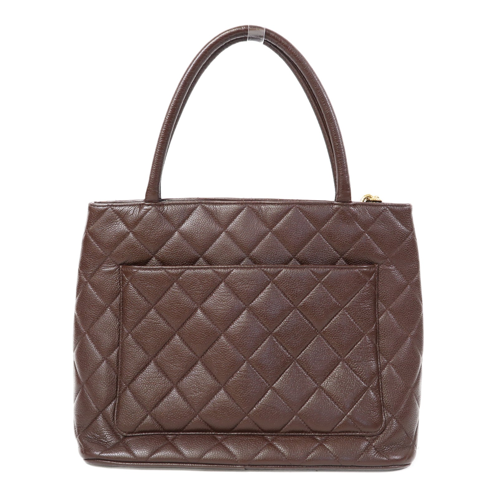 CHANEL 菱格牛皮皮革Vintage Handbag金扣手挽袋啡色
