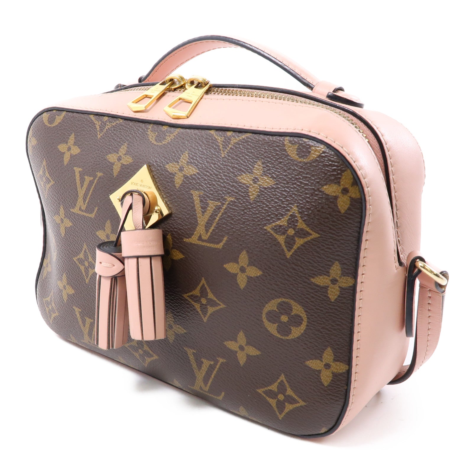 LOUIS VUITTON Monogram Saintonge金扣手挽肩背兩用袋啡色/粉紅色