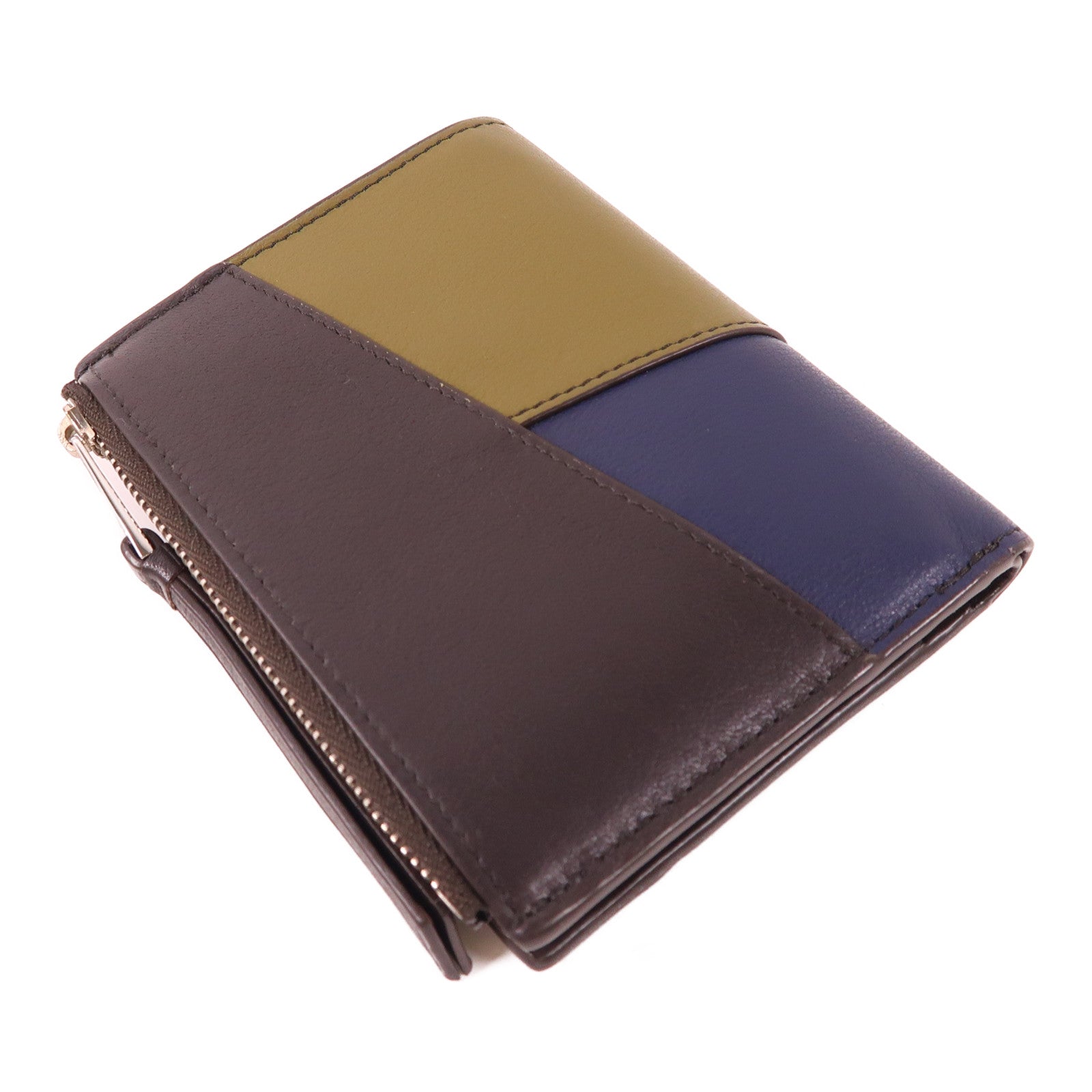 LOEWE 牛皮皮革Puzzle Slim Compact Wallet銀扣錢包