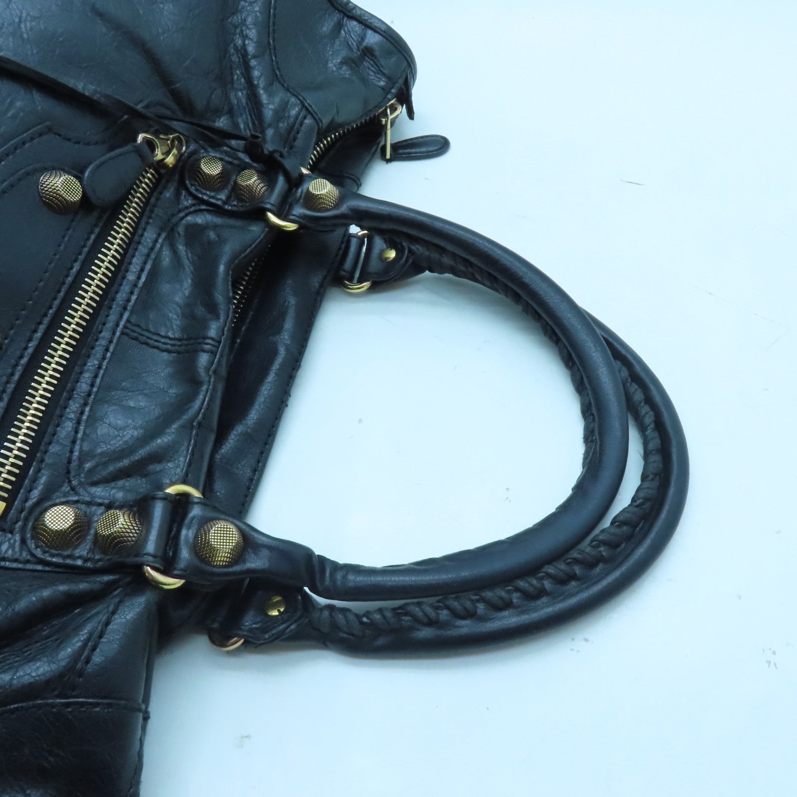 BALENCIAGA 牛皮皮革Giant Work金扣手挽袋黑色