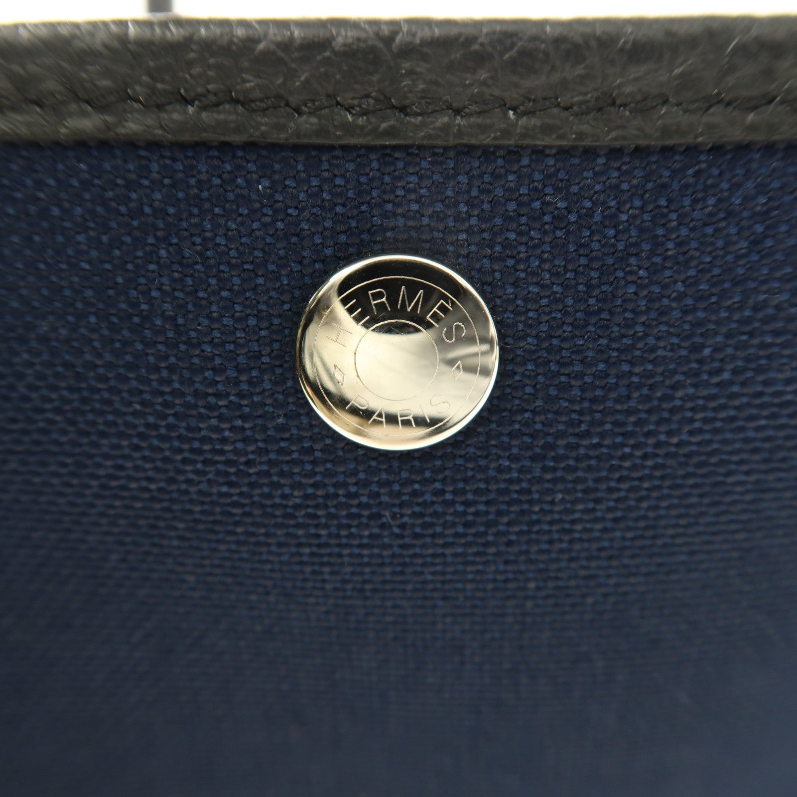 HERMES 帆布Garden Party PM銀扣手挽袋Bleu Indigo