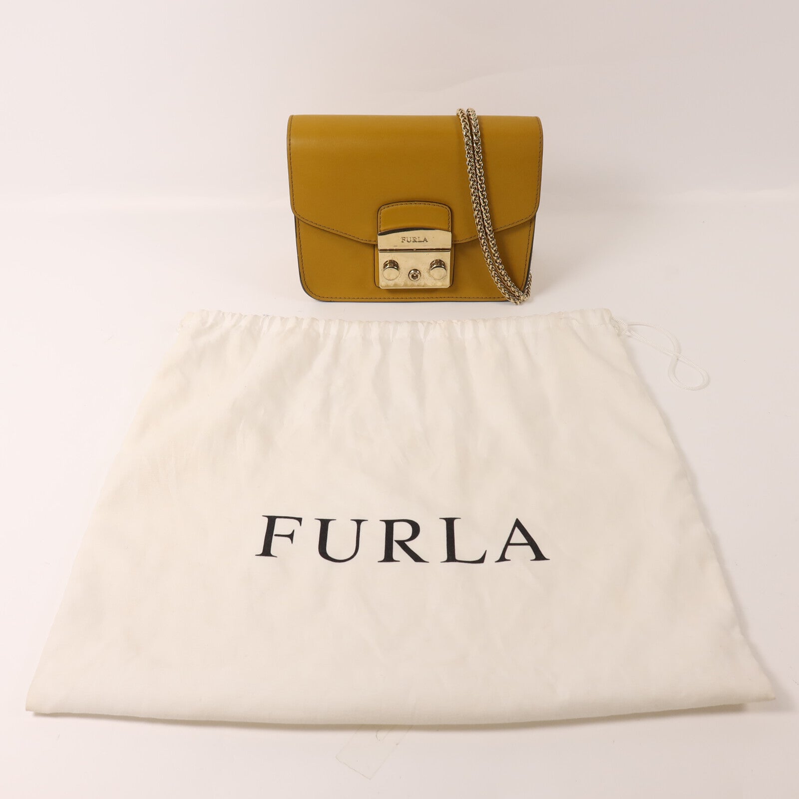 Furla 牛皮皮革Chain Shoulder鏈帶肩背袋