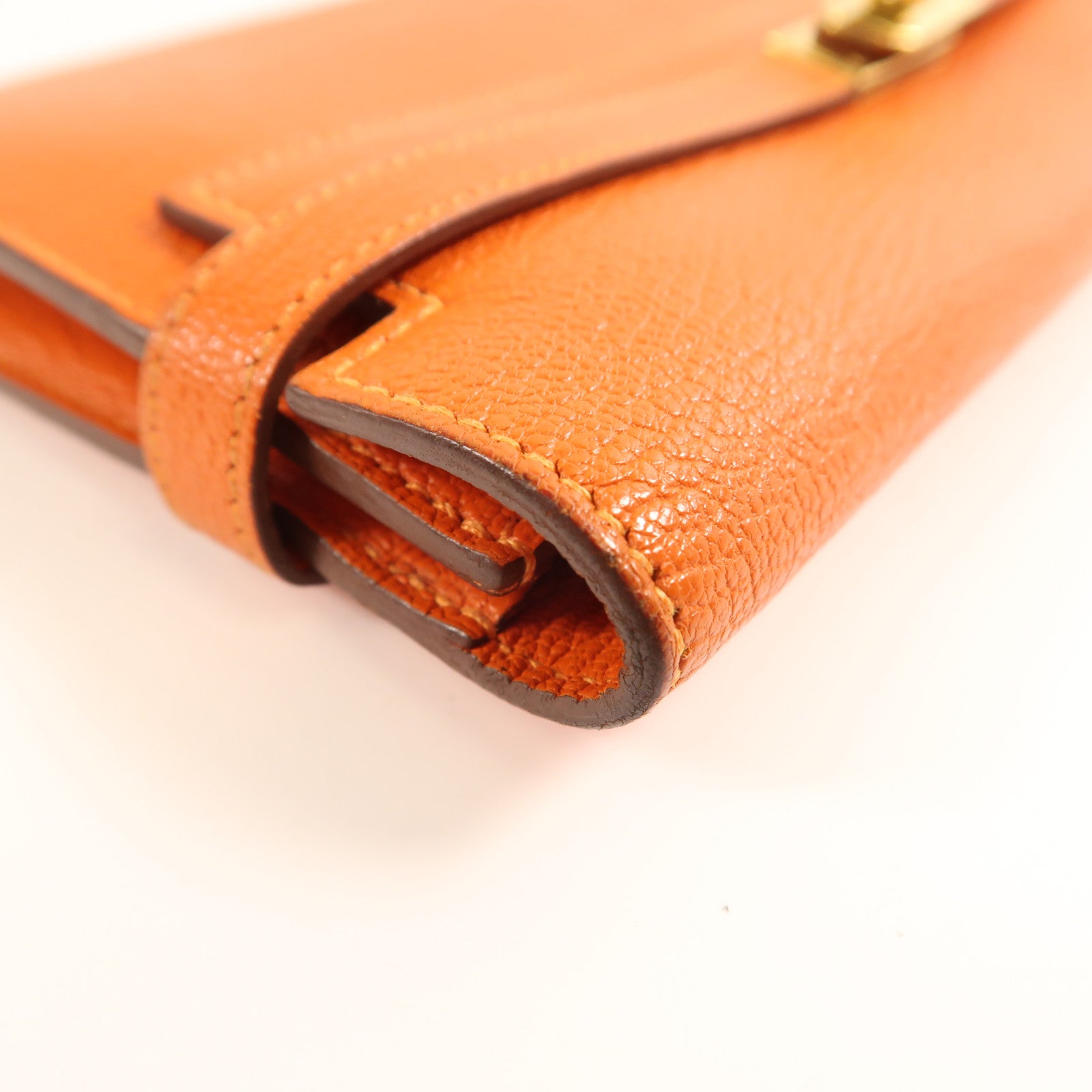 HERMES Chevre Mysore皮革Kelly Wallet金扣長錢包Orange