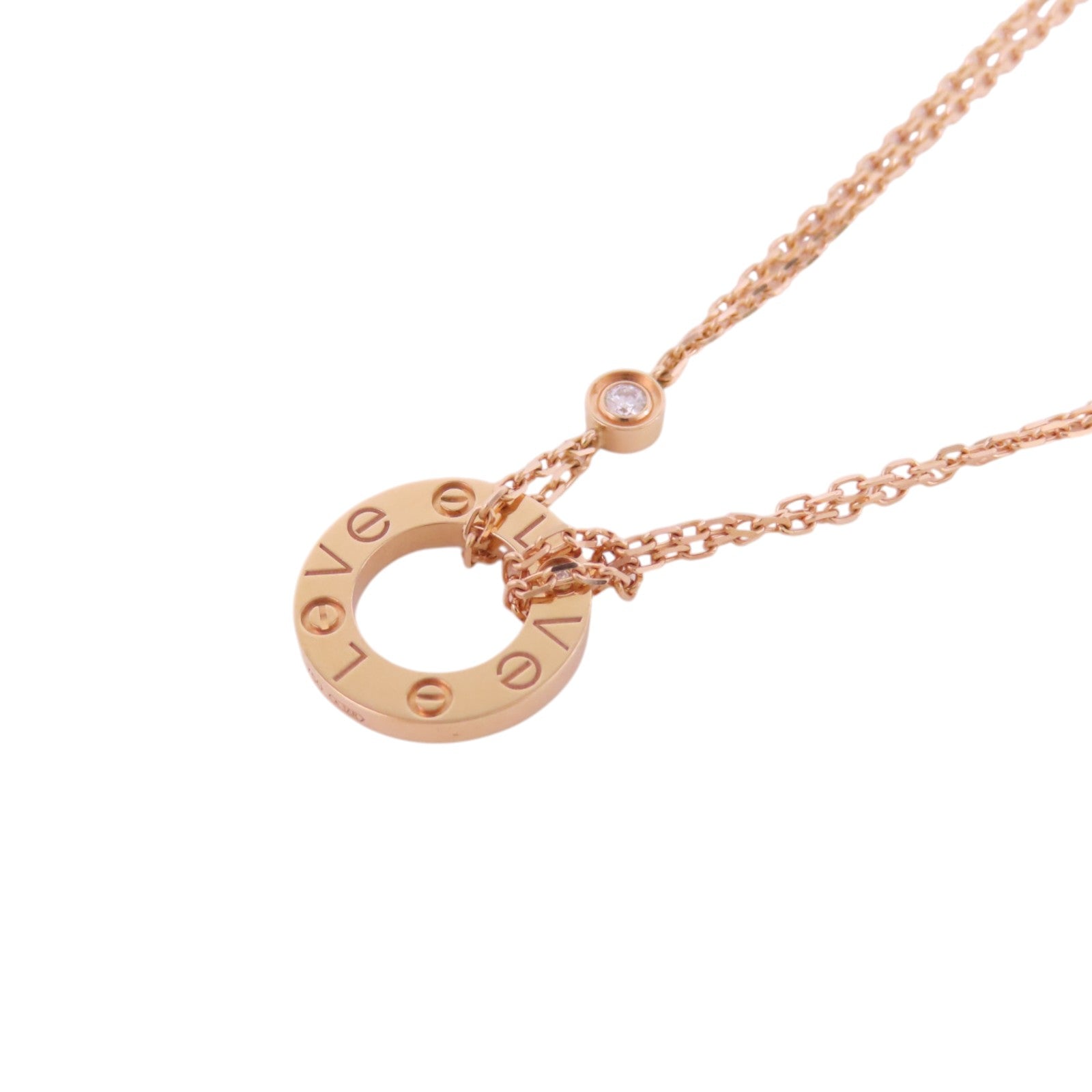 CARTIER 18K玫瑰金Love Diamond Necklace金扣鑽石項鏈