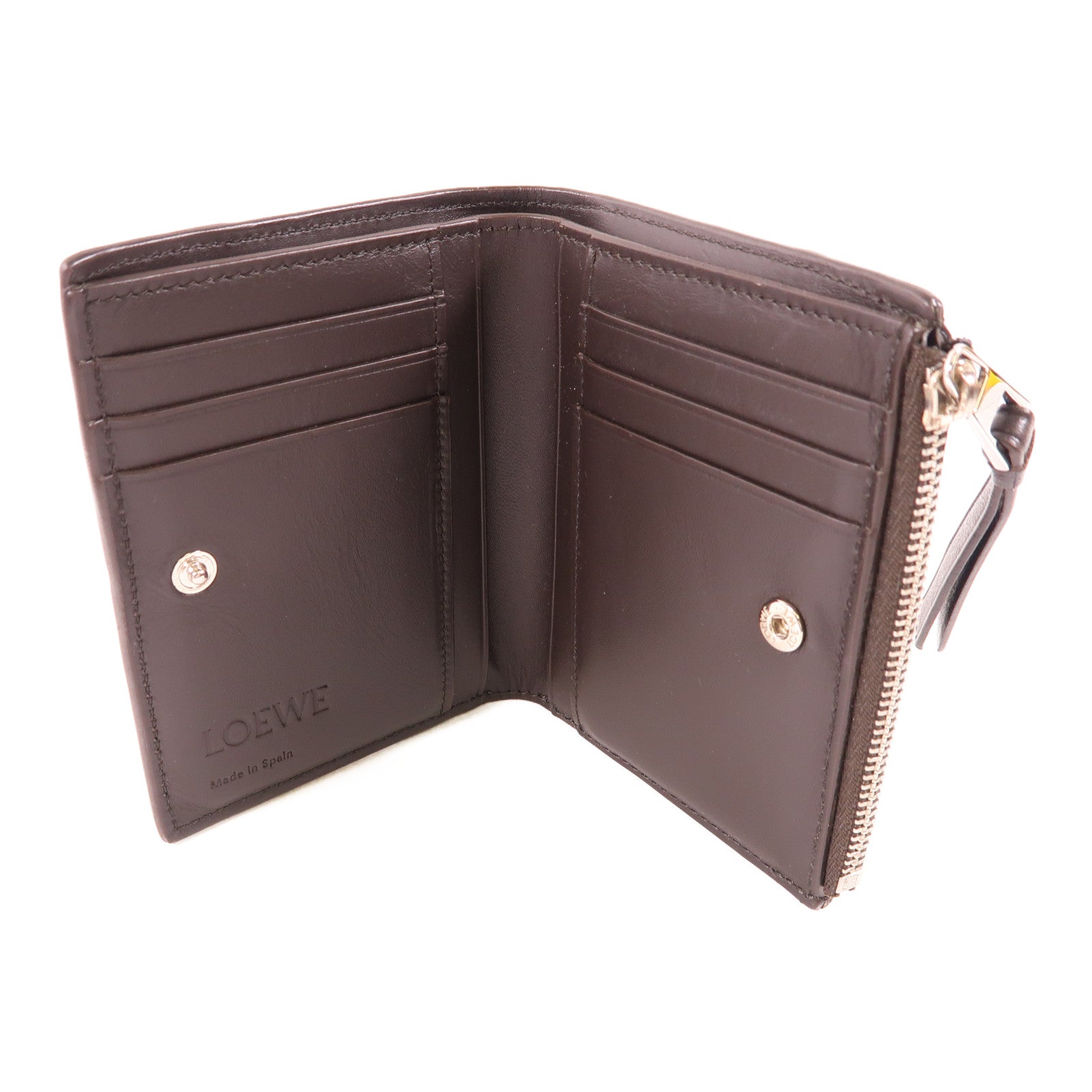 LOEWE 牛皮皮革Puzzle Slim Compact Wallet銀扣錢包