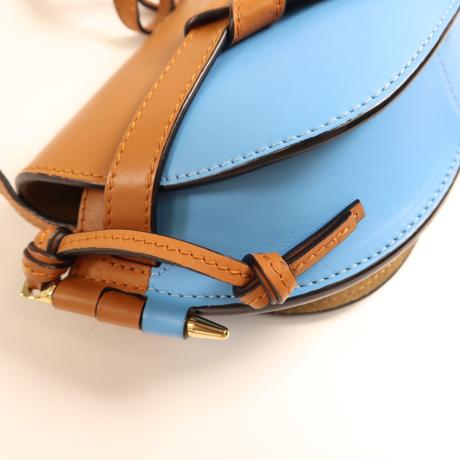 LOEWE GHW Mini Gate Crossbody Shoulder Bag Calfskin Leather Brown/Light Blue