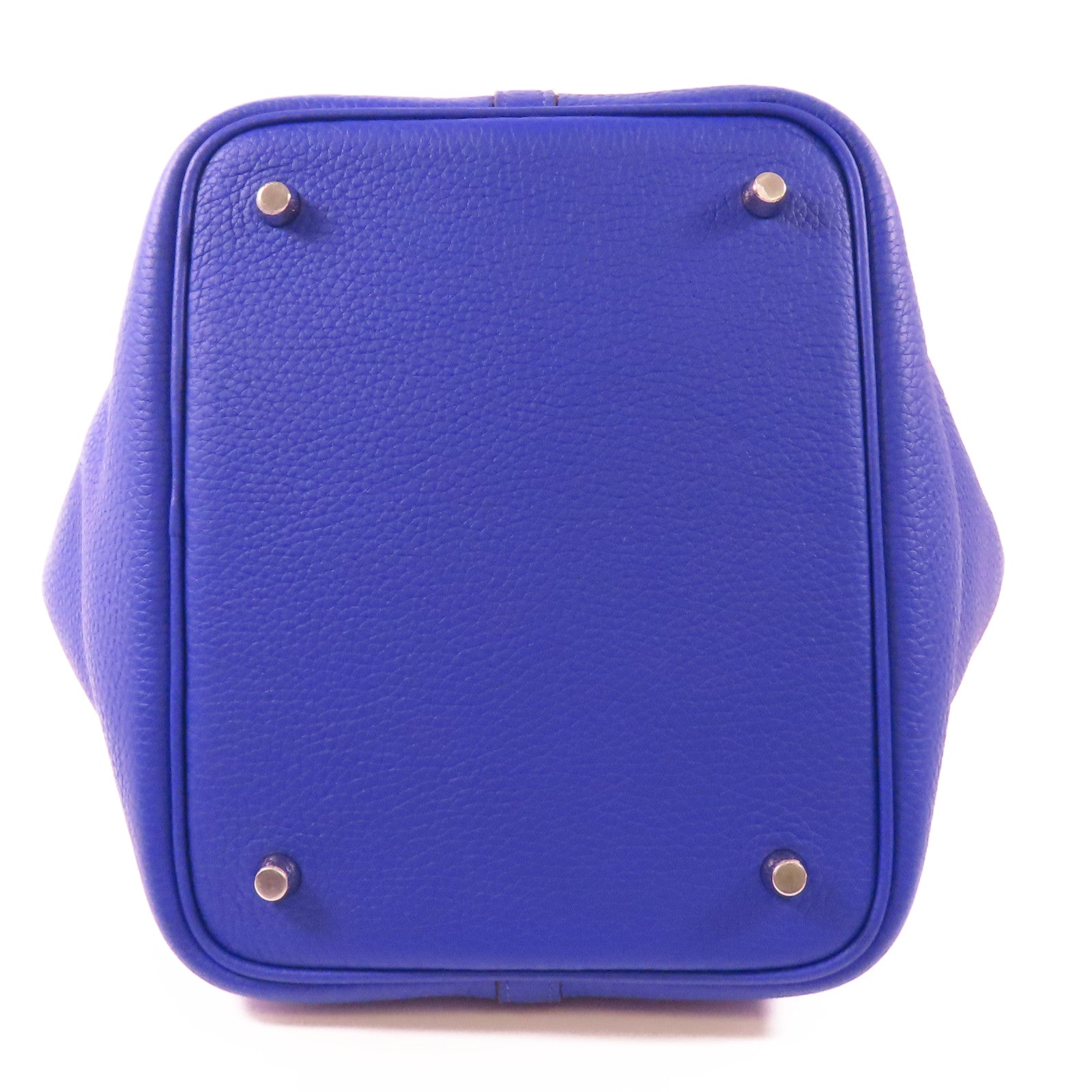 HERMES Clemence皮革/鱷魚皮革Picotin MM Touch銀扣手挽袋7T Bleu Electrique