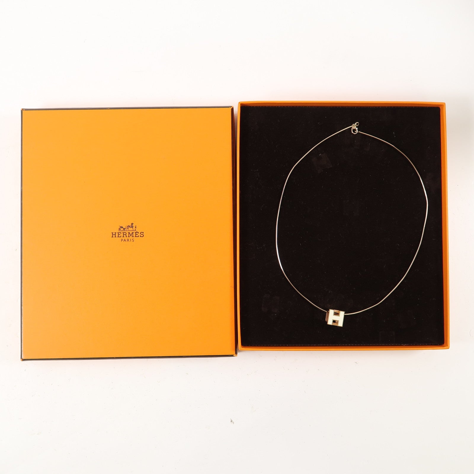 HERMES 金屬Cage d'h Necklace項鍊白色/金色