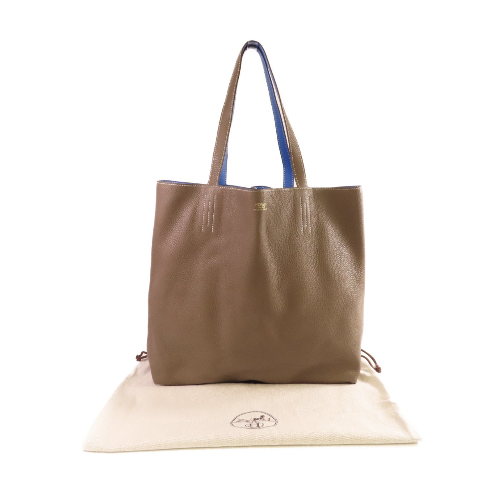 HERMES 【激減優惠】Togo皮革Double Sens Shoulder Bag肩背袋藍色/啡色