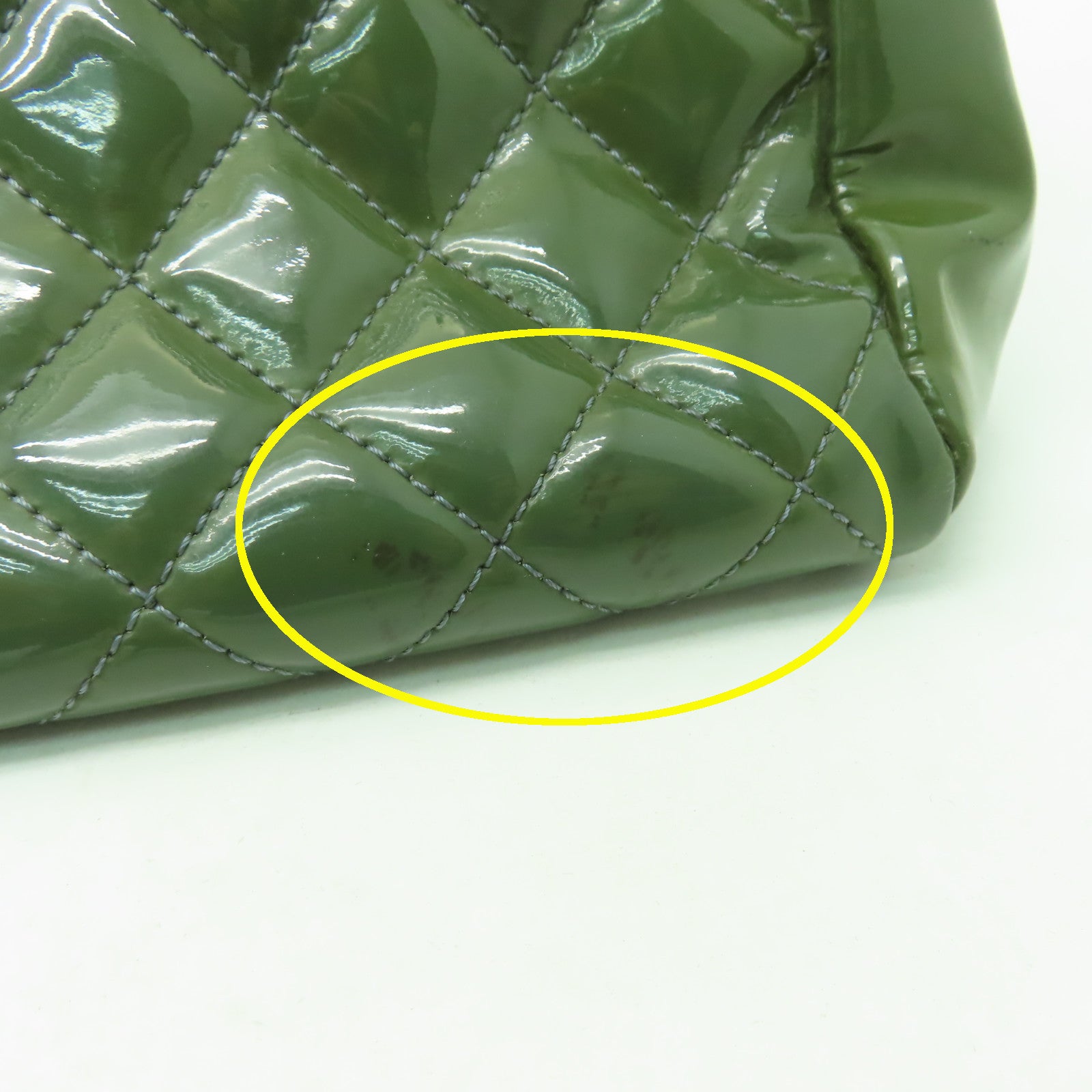 CHANEL 菱格漆皮皮革Chain Shoulder銀扣鏈帶肩背袋綠色