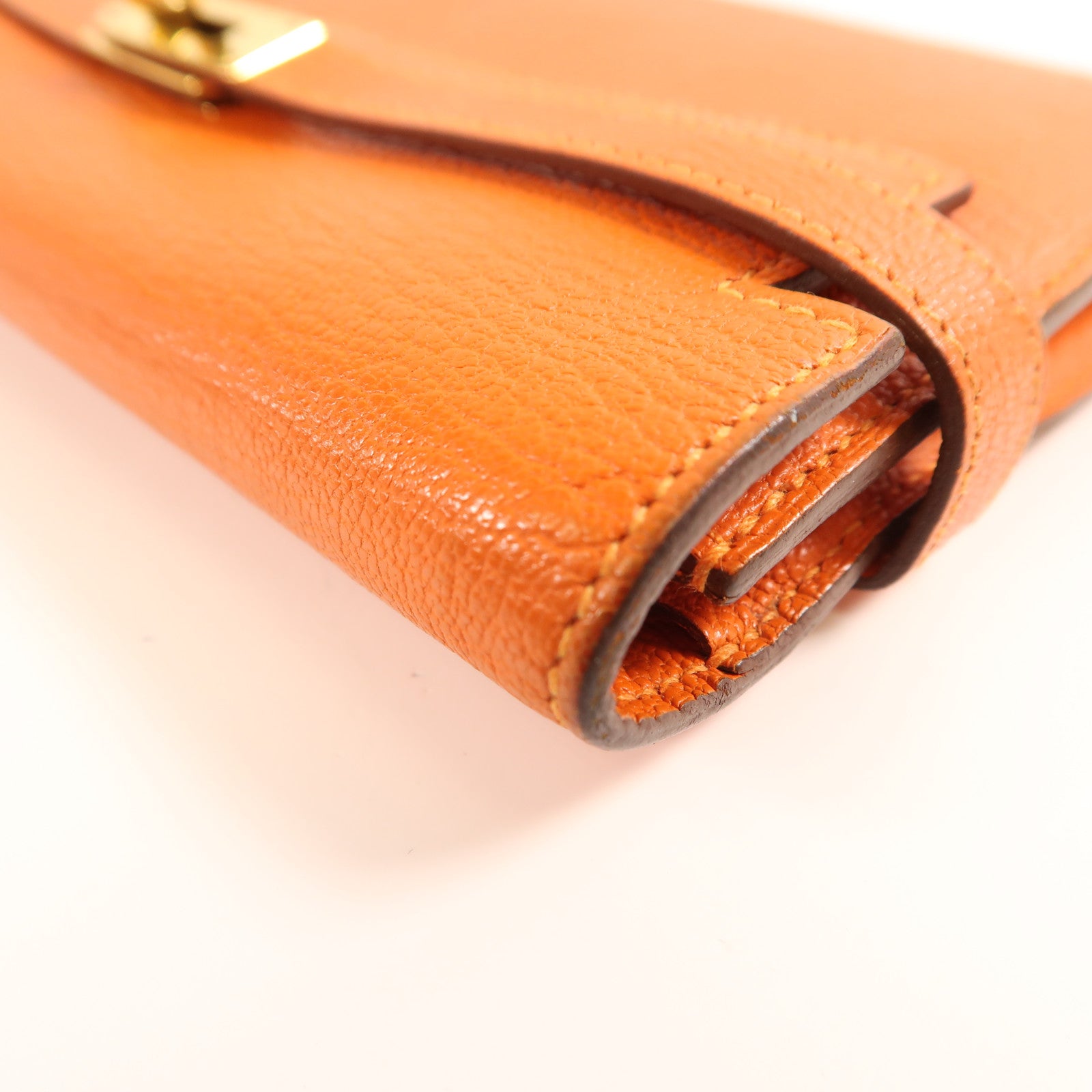 HERMES Chevre Mysore皮革Kelly Wallet金扣長錢包Orange