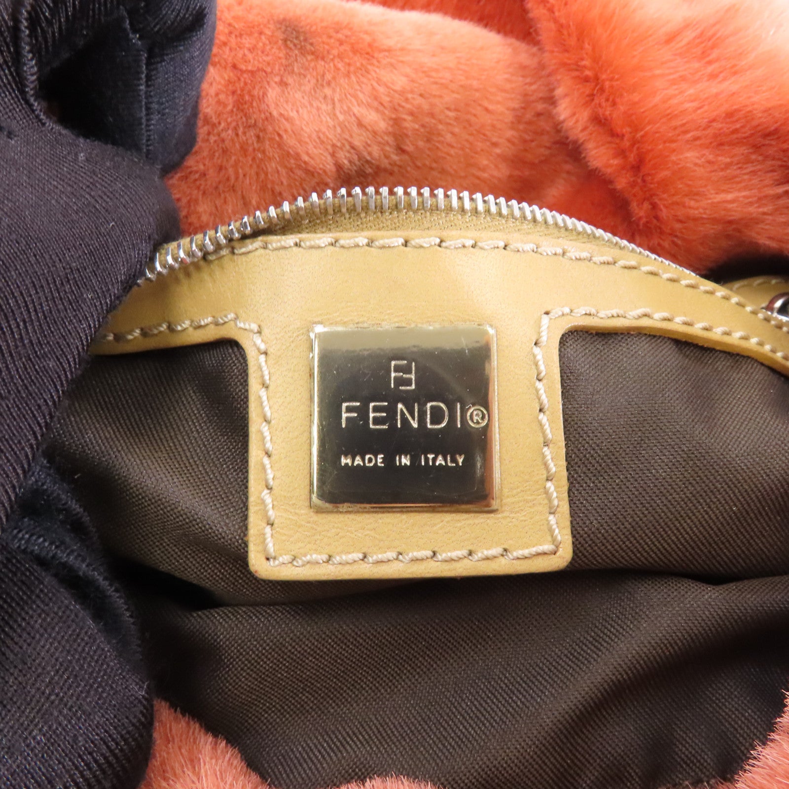 FENDI 斑點毛皮Shoulder Bag銀扣肩背袋橙色