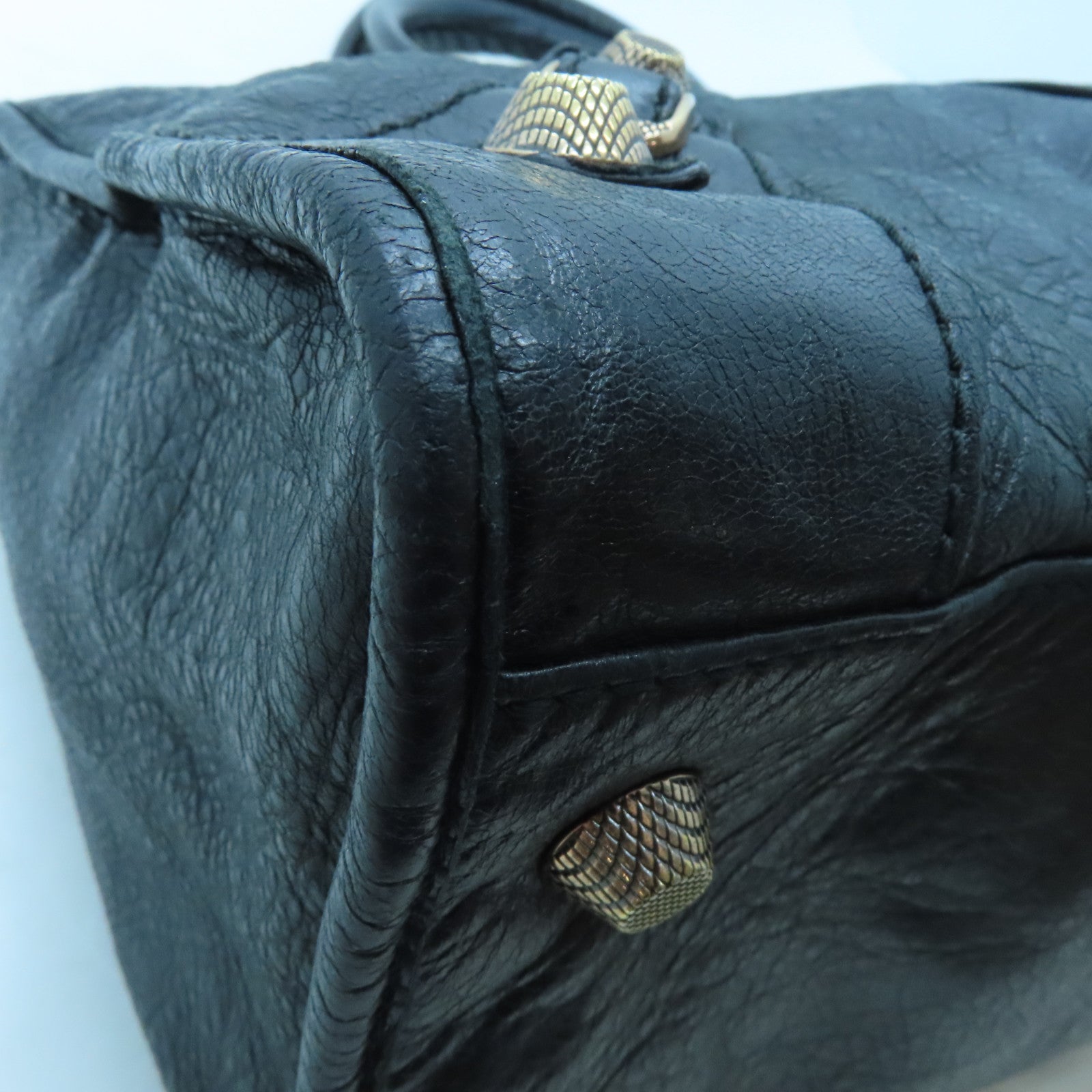 BALENCIAGA 牛皮皮革Giant Work金扣手挽袋黑色