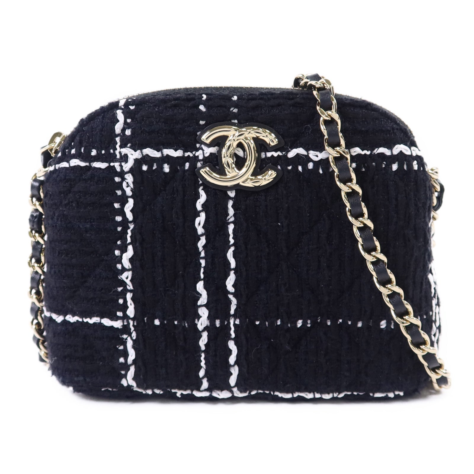 CHANEL 斜紋軟呢Chain Shoulder Bag金扣鏈帶肩背袋