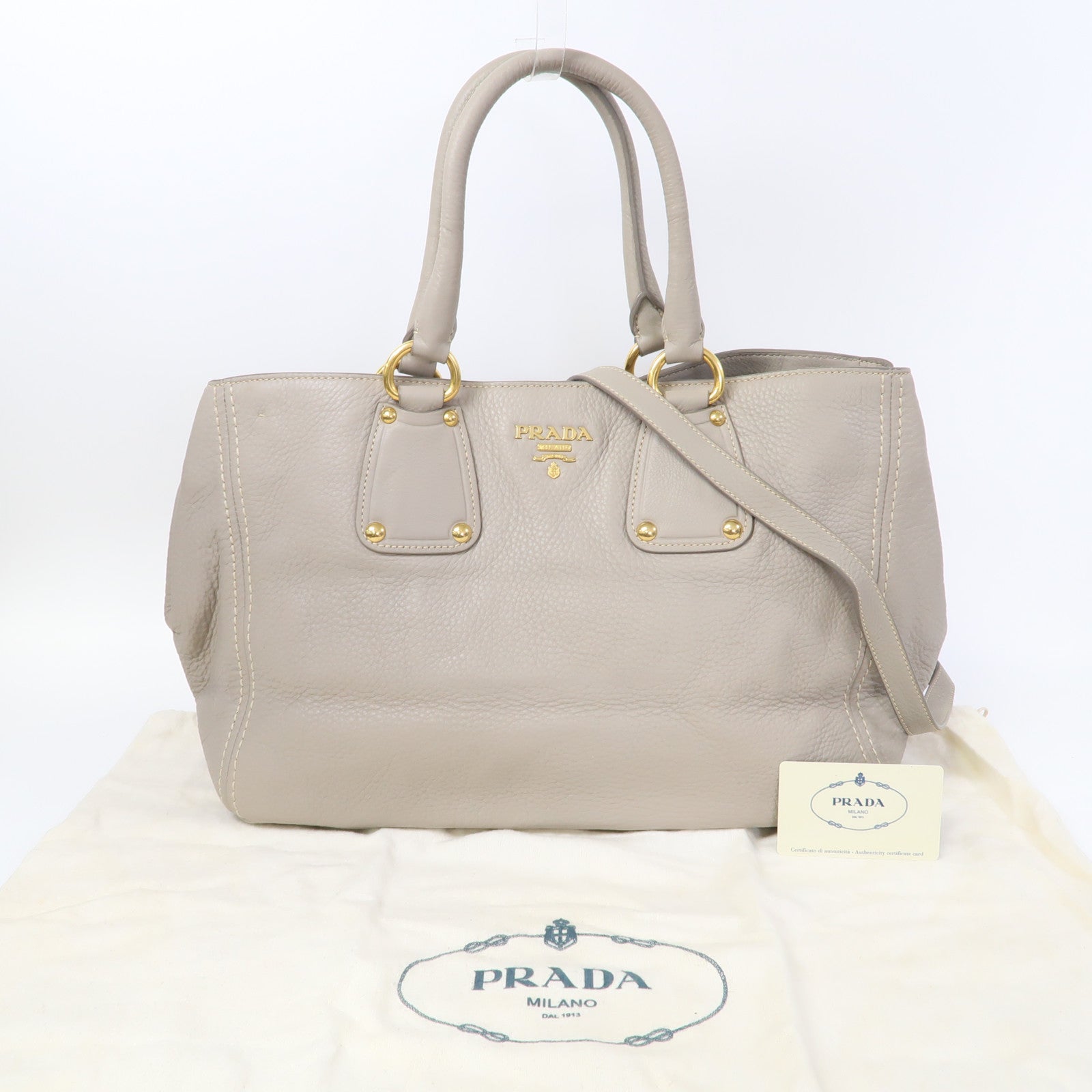 PRADA 牛皮皮革2 Way Shoulder金扣手挽肩背兩用袋灰色