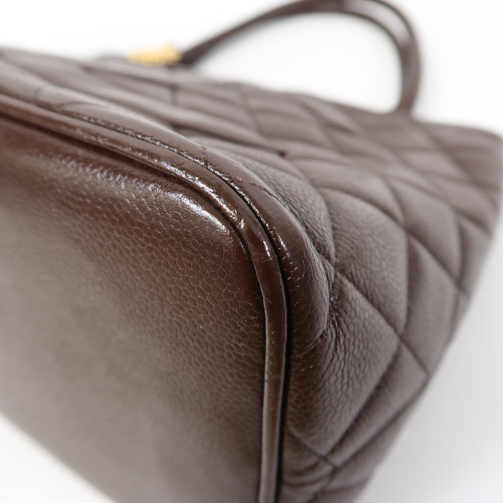 CHANEL 菱格牛皮皮革Vintage Handbag金扣手挽袋啡色