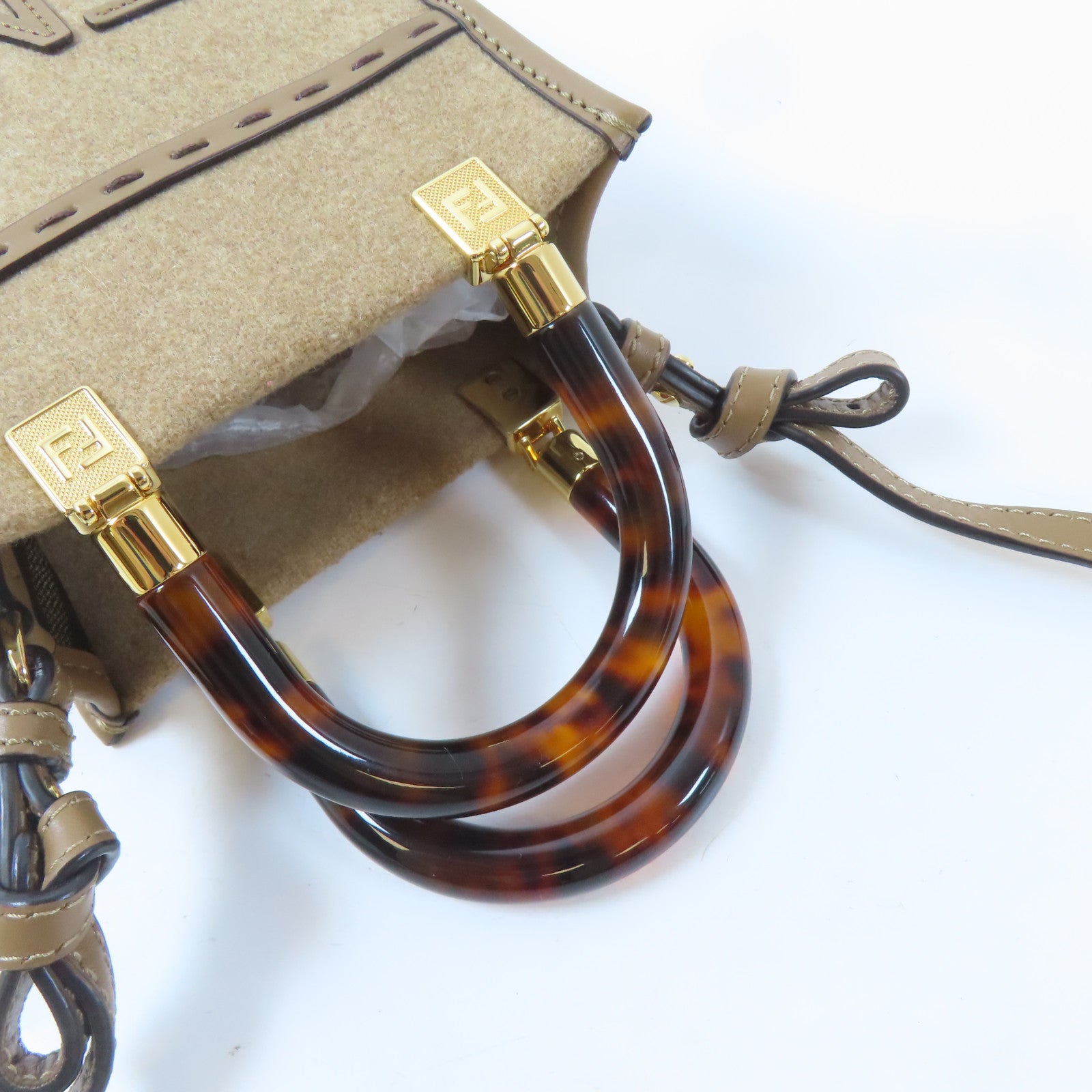 FENDI Wool felt Mini Sunshine Shopper Bag金扣手挽肩背兩用袋啡色