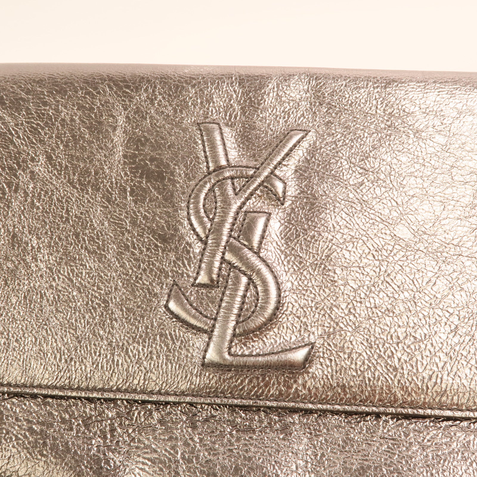 YVES SAINT LAURENT 牛皮皮革Clutch銀扣手拿包
