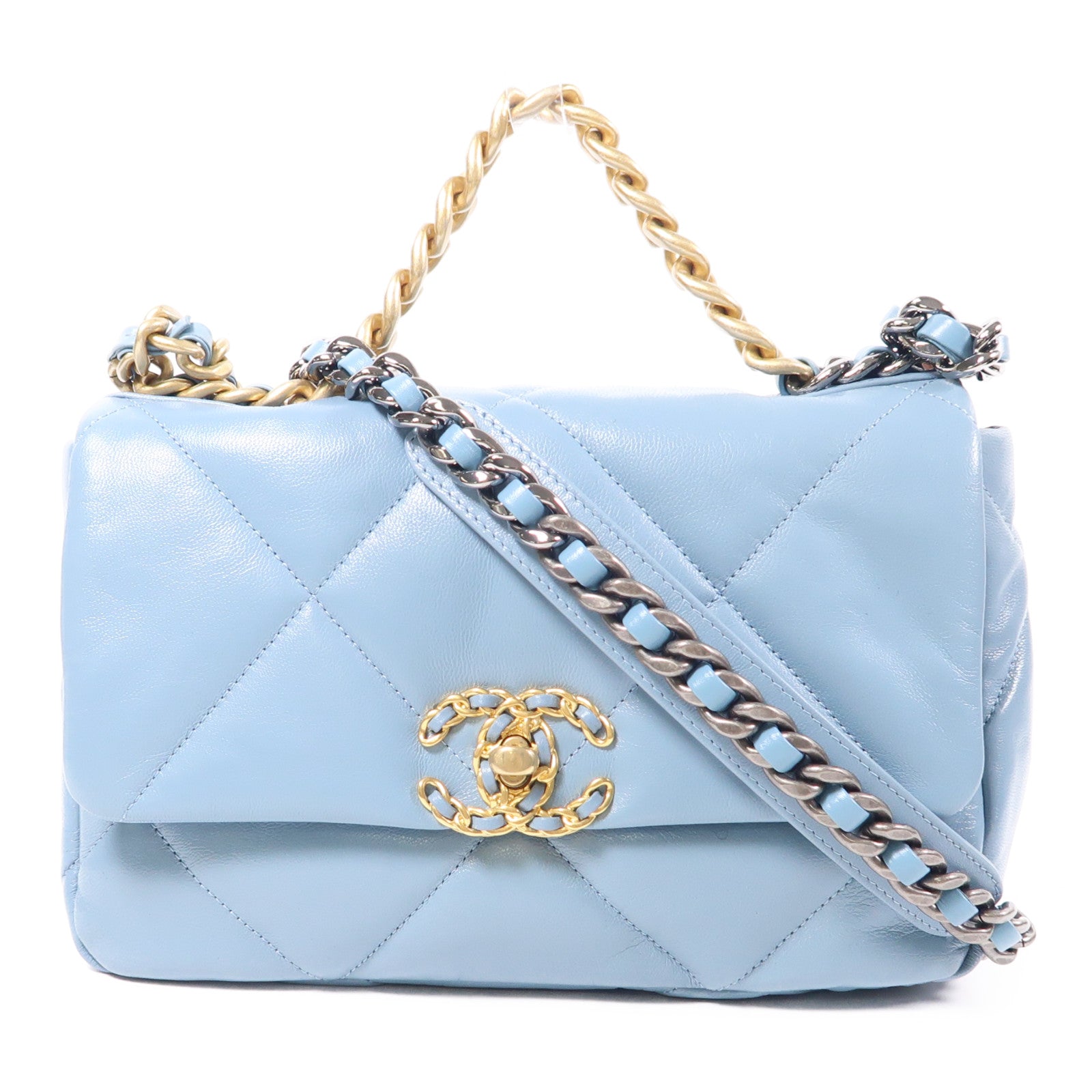 CHANEL 羊皮皮革C19 Small金扣鏈帶手挽肩背兩用袋