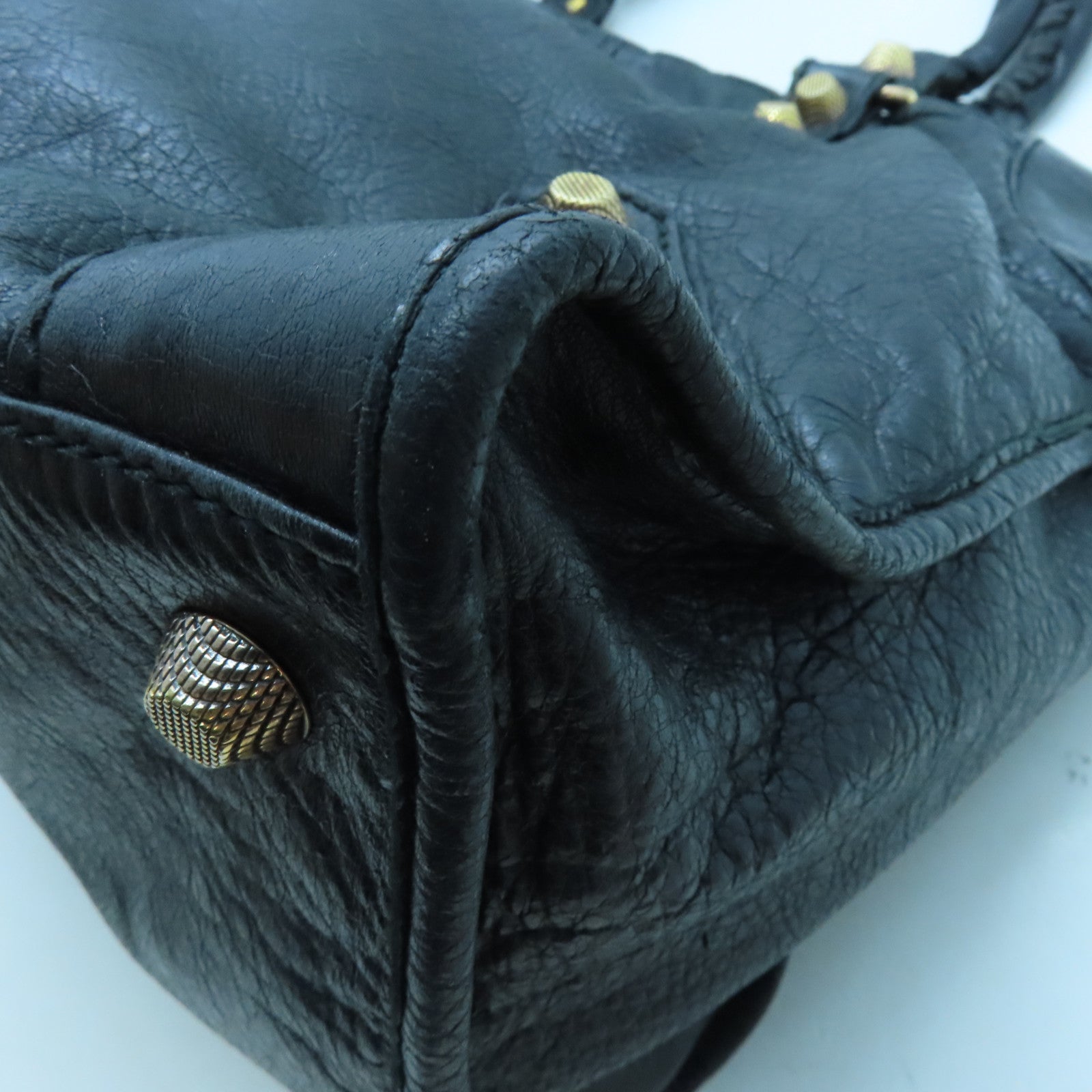 BALENCIAGA 牛皮皮革Giant Work金扣手挽袋黑色