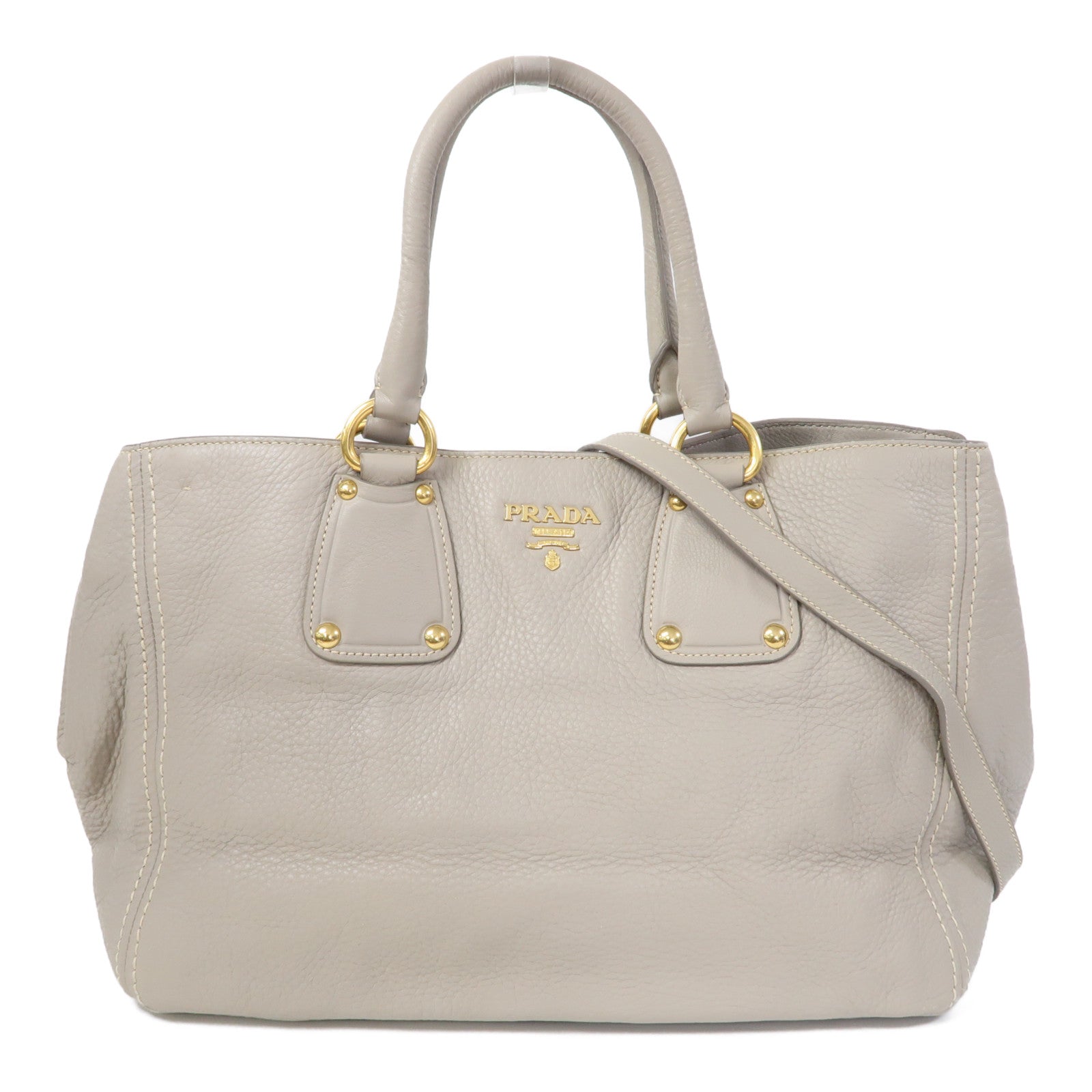 PRADA 牛皮皮革2 Way Shoulder金扣手挽肩背兩用袋灰色