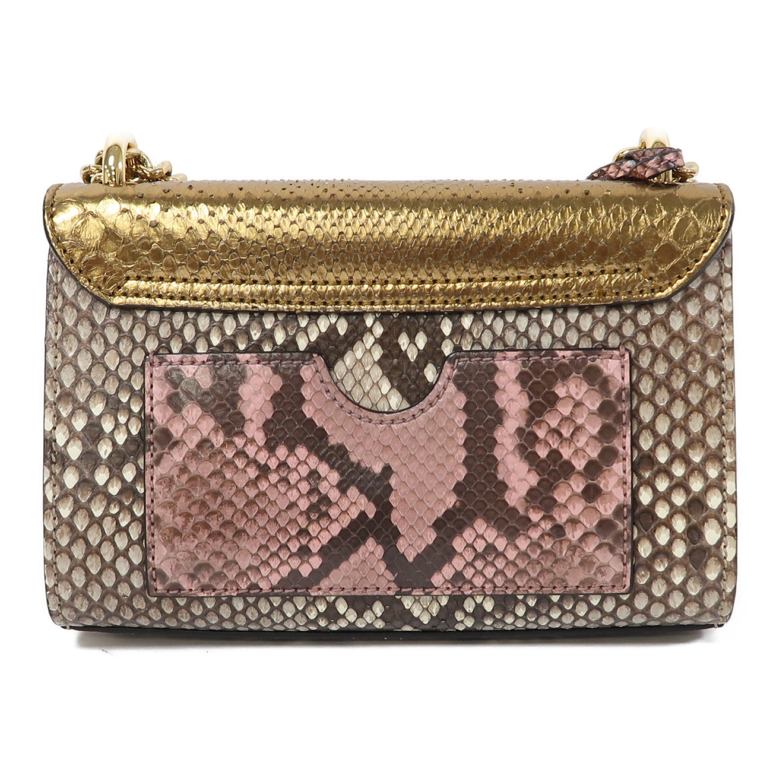GUCCI 蛇皮皮革Shoulder Bag金扣鏈帶肩背袋金色/啡色/粉紅色