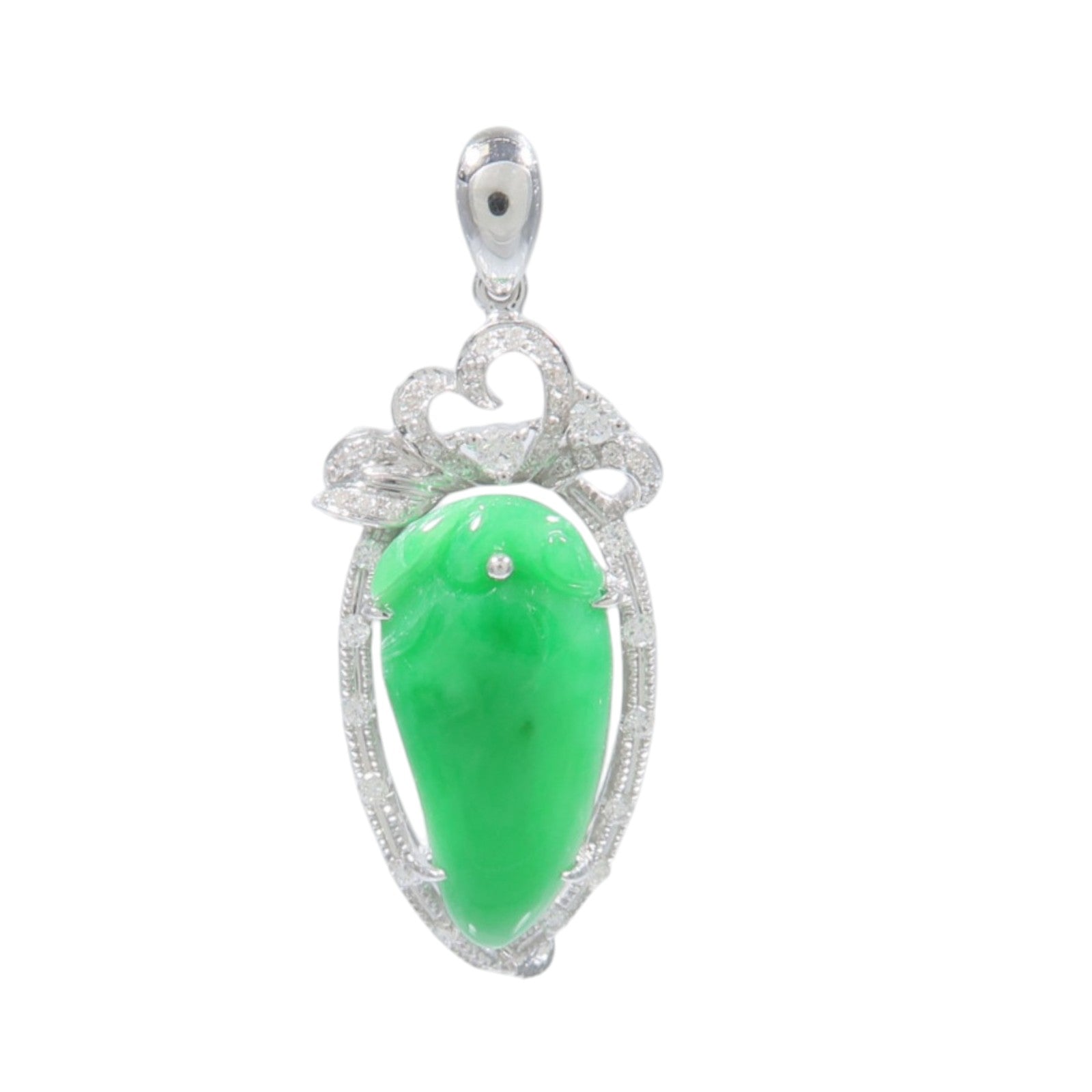 JEWELRY 18K白金Jade Diamond Pendant Top翡翠/鑽石吊墜