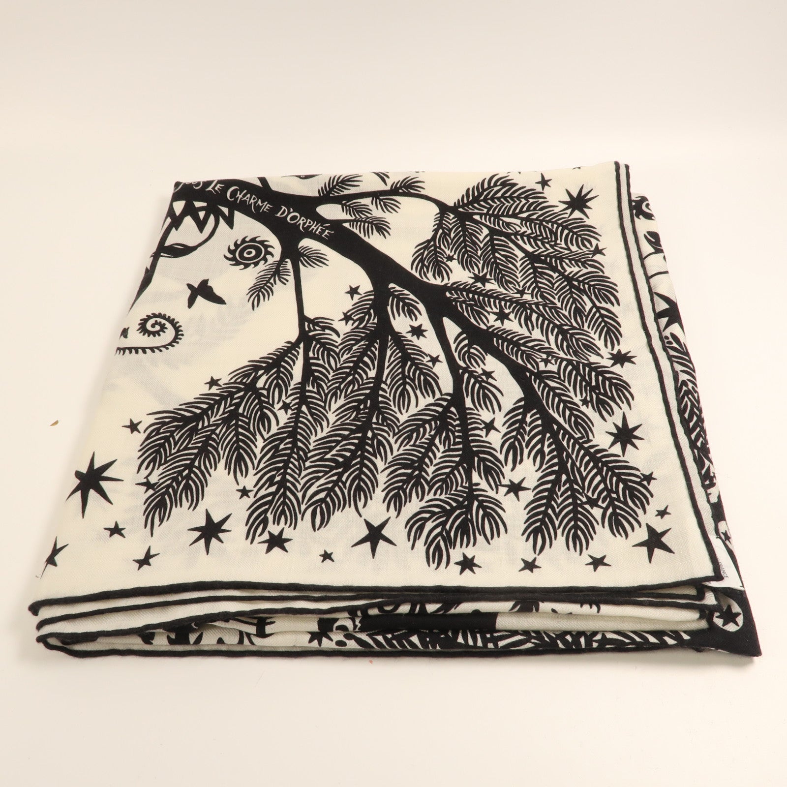 HERMES 羊絨/絲質Scarf圍巾黑色/白色