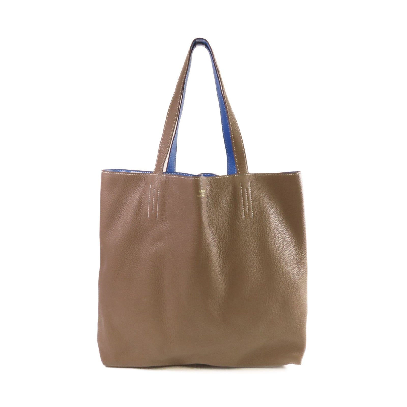 HERMES 【激減優惠】Togo皮革Double Sens Shoulder Bag肩背袋藍色/啡色