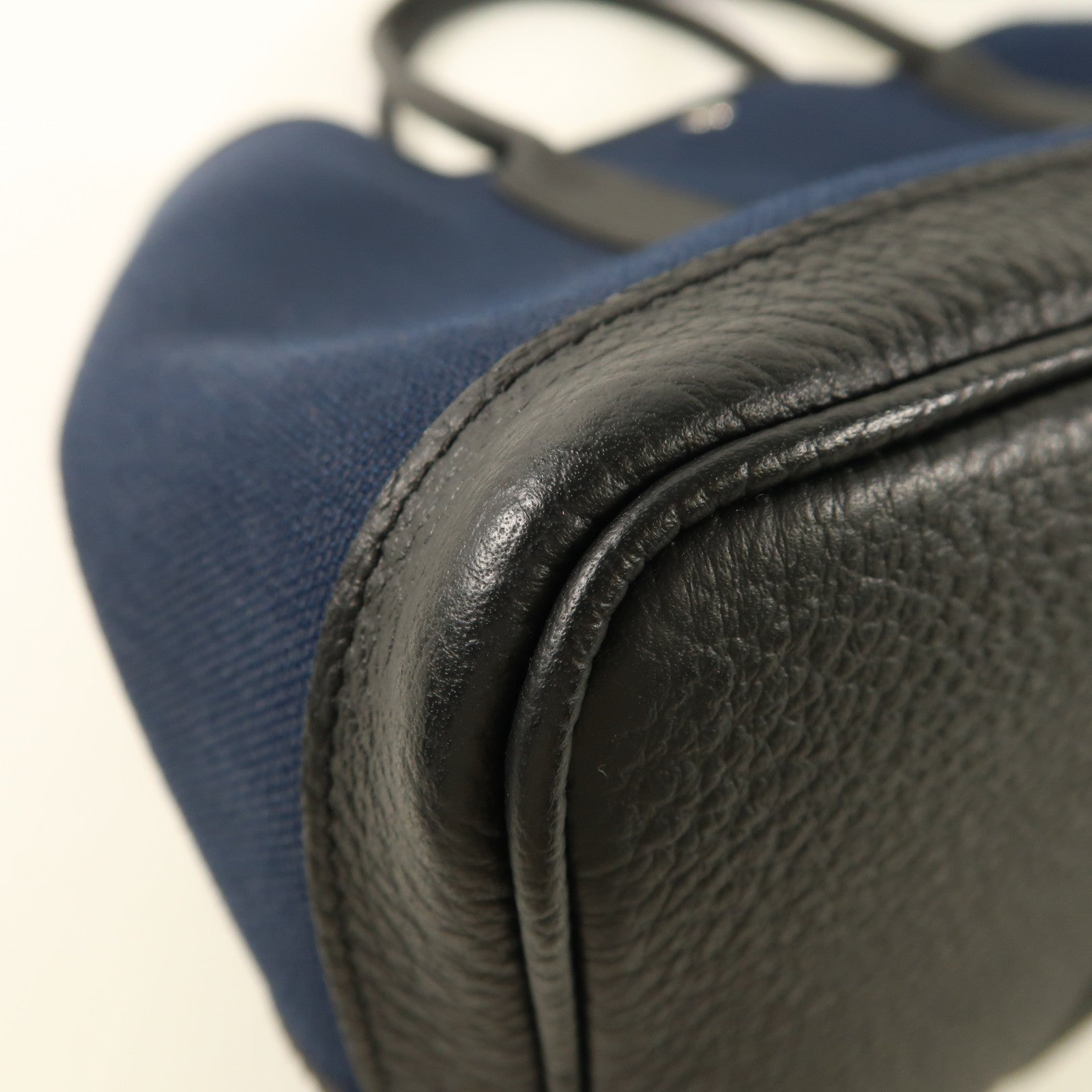 HERMES 帆布Garden Party PM銀扣手挽袋Bleu Indigo