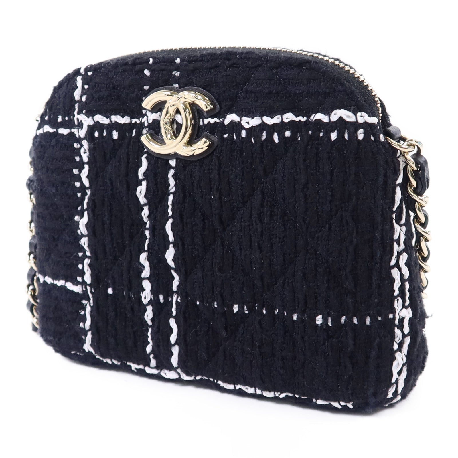 CHANEL 斜紋軟呢Chain Shoulder Bag金扣鏈帶肩背袋