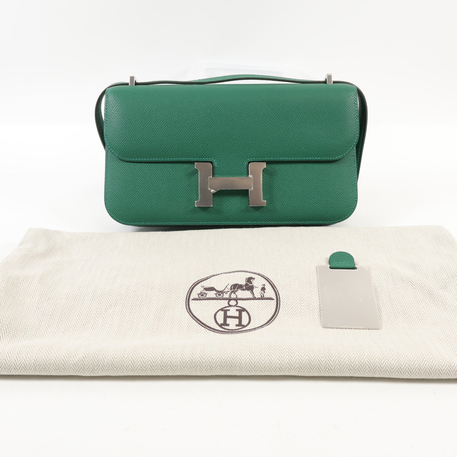 HERMES Epsom皮革Constance Elan銀扣肩背袋Vert Moyen
